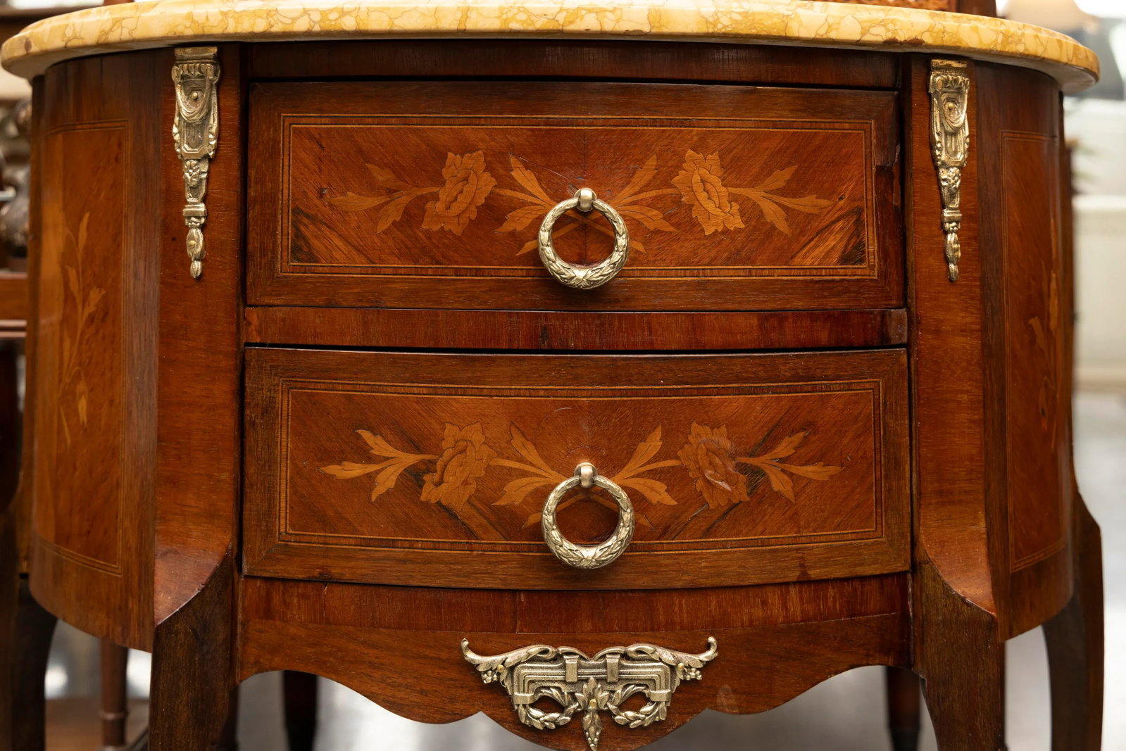 Diminutive Louis XV Style Demilune Commode With Marble Top - 5