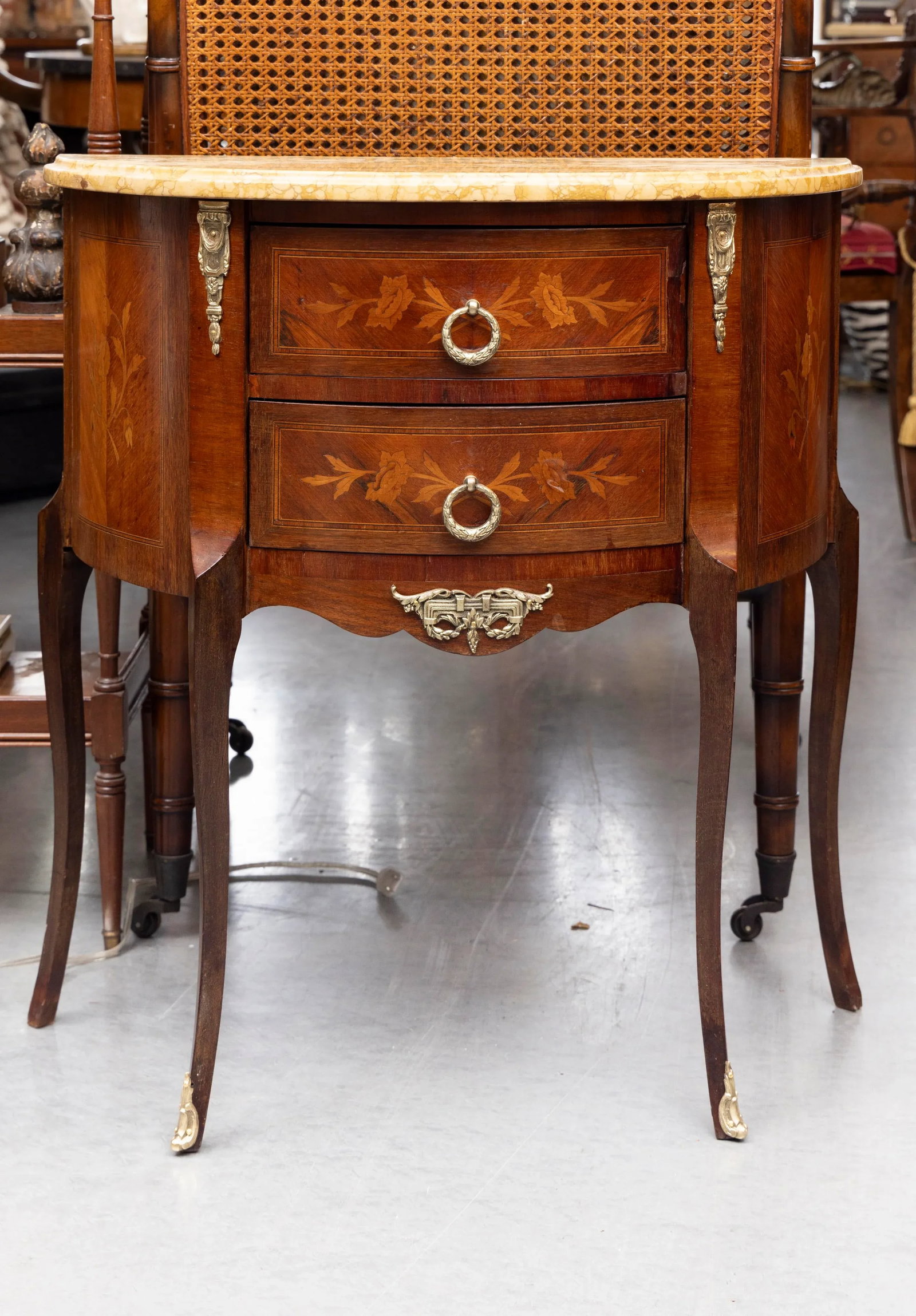 Diminutive Louis XV Style Demilune Commode With Marble Top - 7