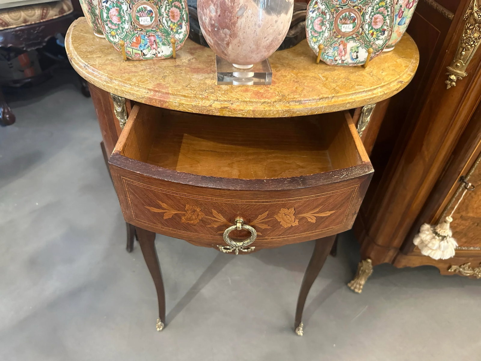 Diminutive Louis XV Style Demilune Commode With Marble Top - 9
