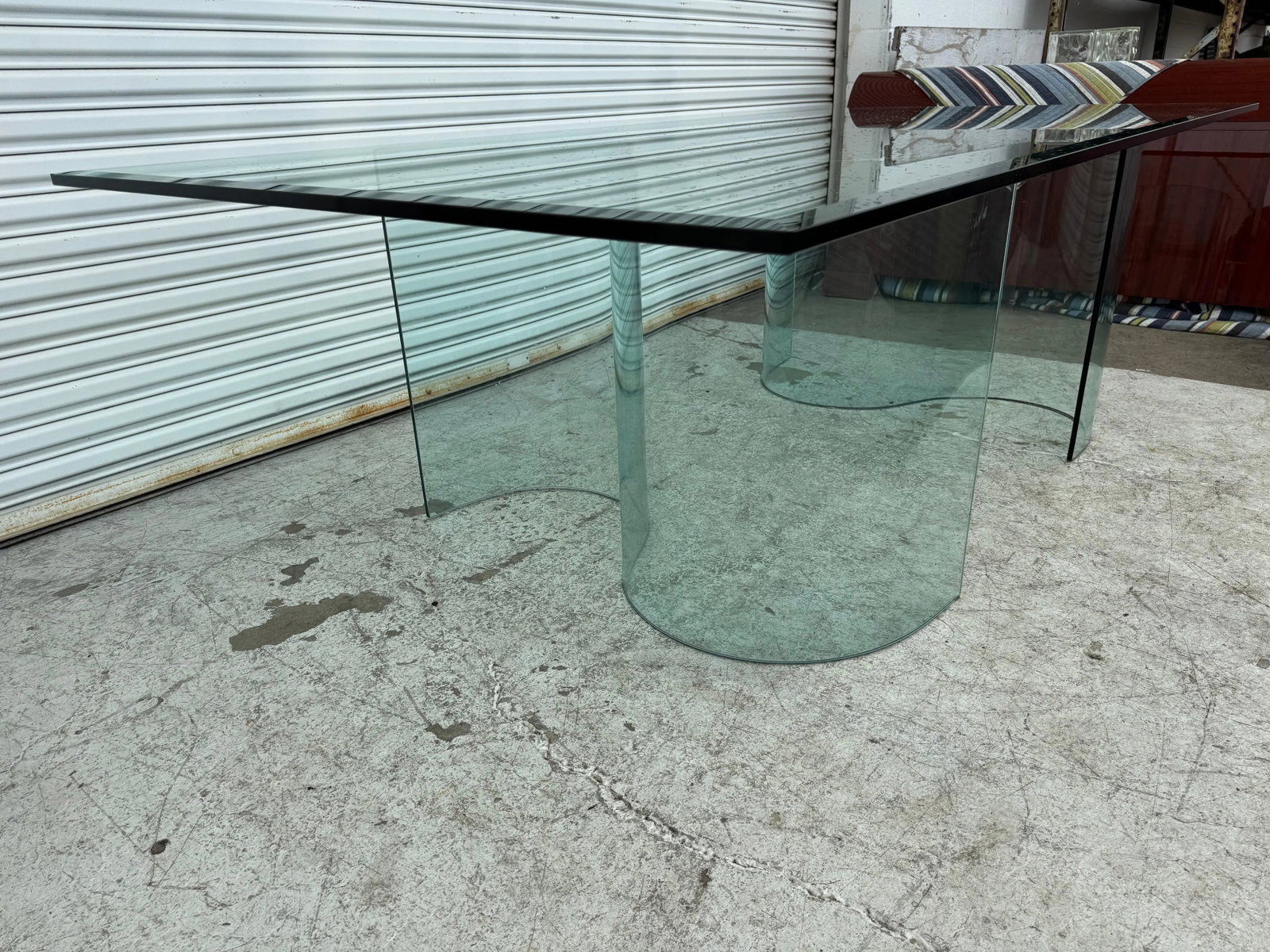 Fiam Italia Style Glass Dining/Conference Table W/ 2 Wave-Shaped Glass Bases - 2