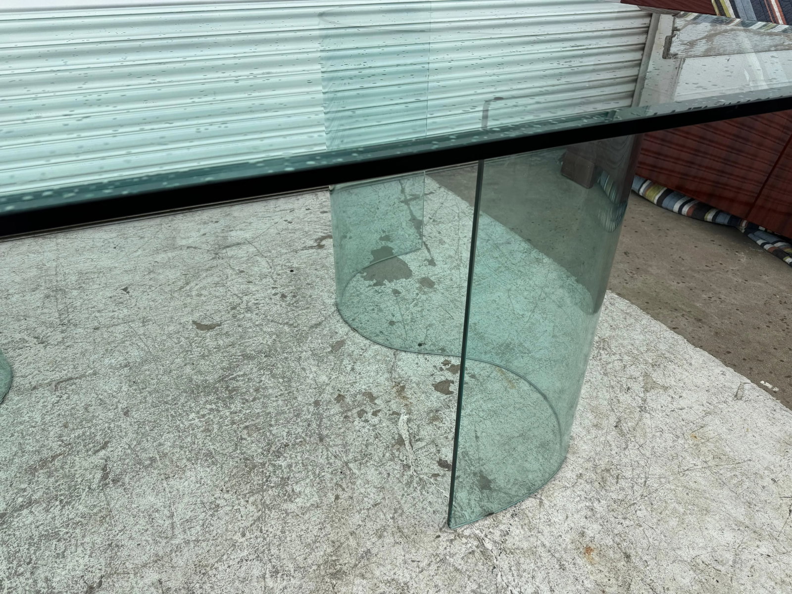 Fiam Italia Style Glass Dining/Conference Table W/ 2 Wave-Shaped Glass Bases - 3