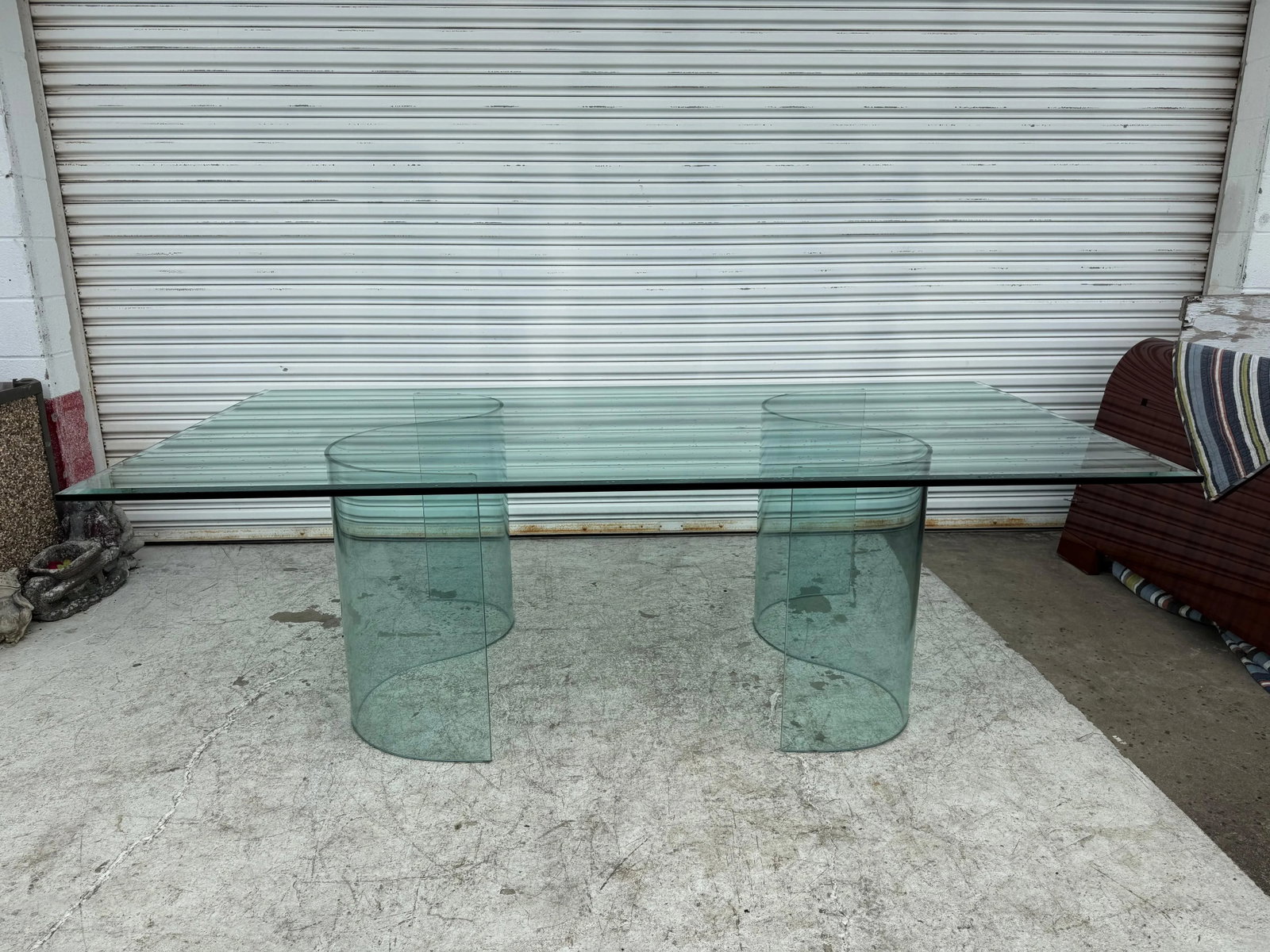 Fiam Italia Style Glass Dining/Conference Table W/ 2 Wave-Shaped Glass Bases - 5