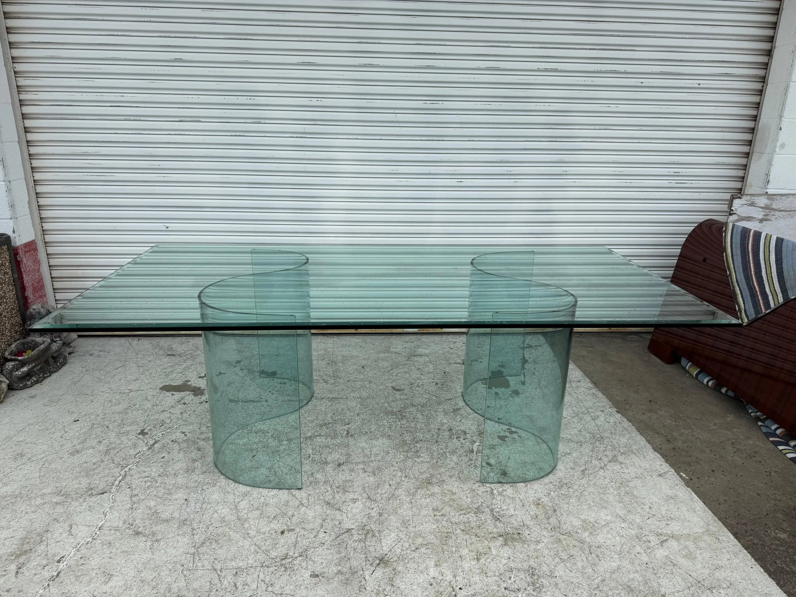 Fiam Italia Style Glass Dining/Conference Table W/ 2 Wave-Shaped Glass Bases - 6
