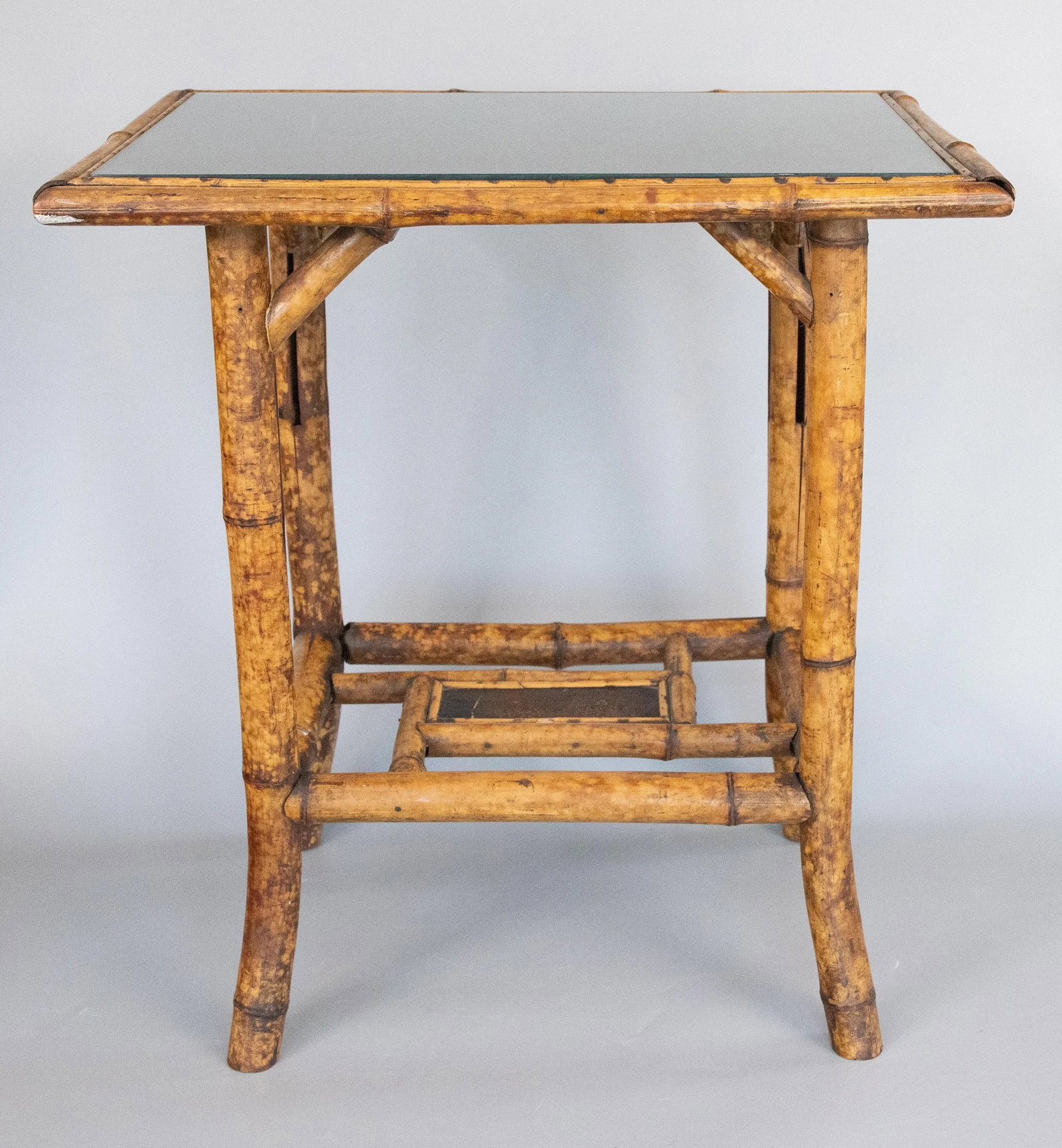 Antique English Bamboo Side Table With Custom Glass Top - 2