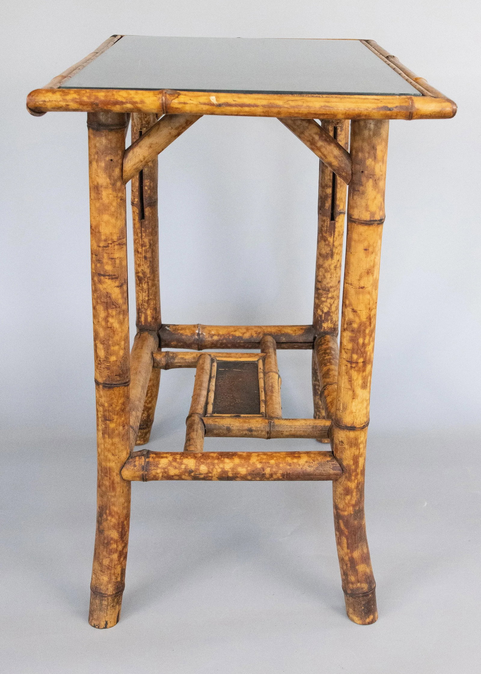 Antique English Bamboo Side Table With Custom Glass Top - 3