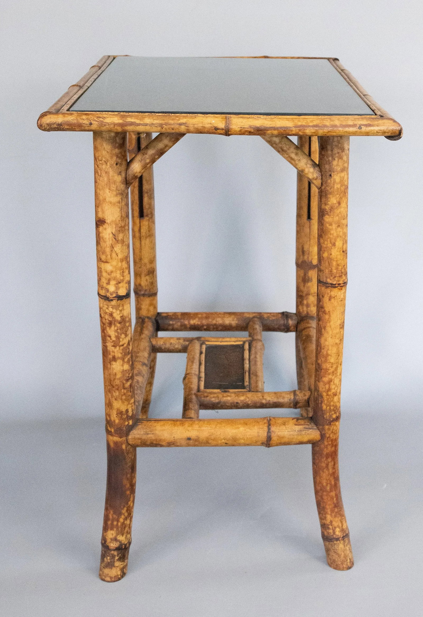 Antique English Bamboo Side Table With Custom Glass Top - 5