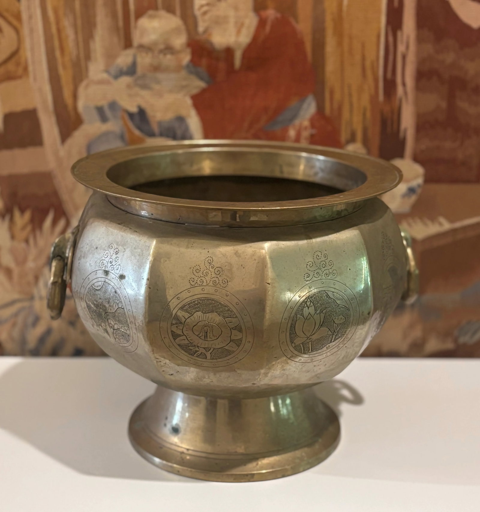 Antique 19th Century Chinese Brass Two-Handled Jardiniere - #1 of 2 Available - 2
