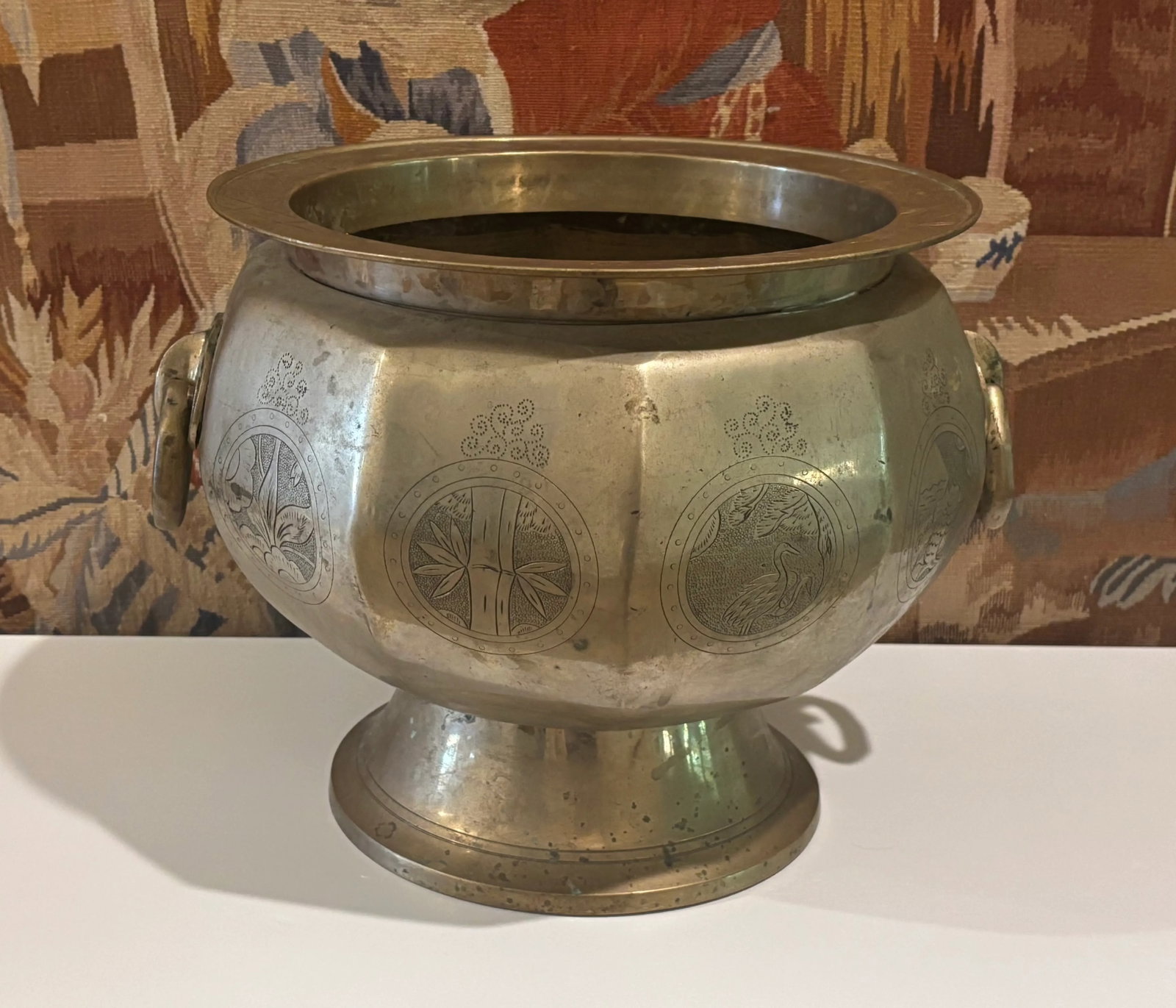 Antique 19th Century Chinese Brass Two-Handled Jardiniere - #1 of 2 Available - 5