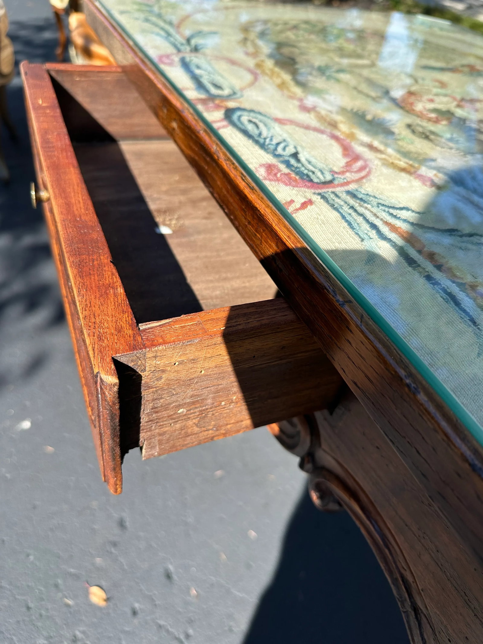 19th Century Walnut Desk With Aubusson Tapestry Top - 7
