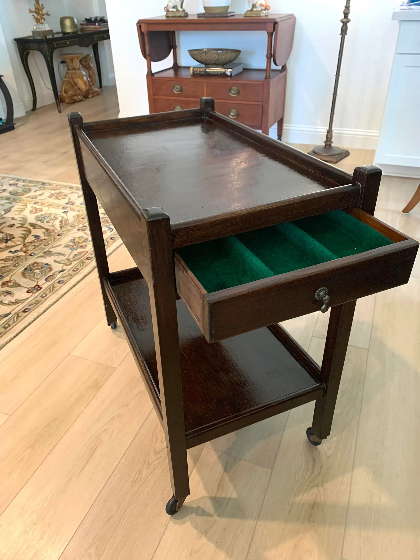 Antique English Mahogany Serving Cart - 2