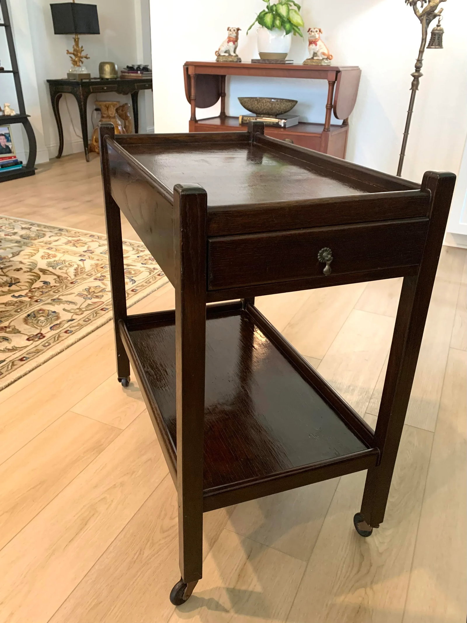 Antique English Mahogany Serving Cart - 3