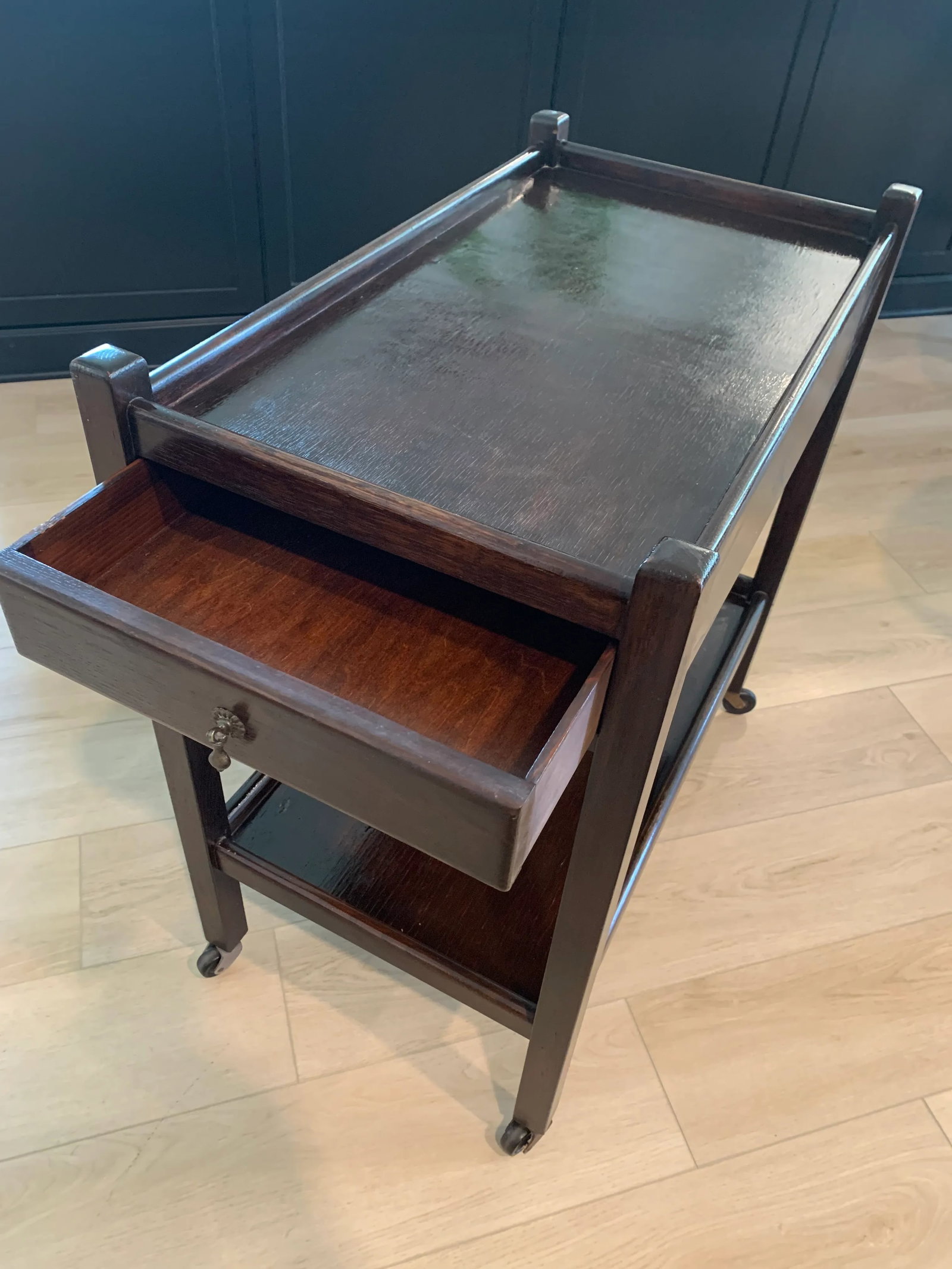 Antique English Mahogany Serving Cart - 5