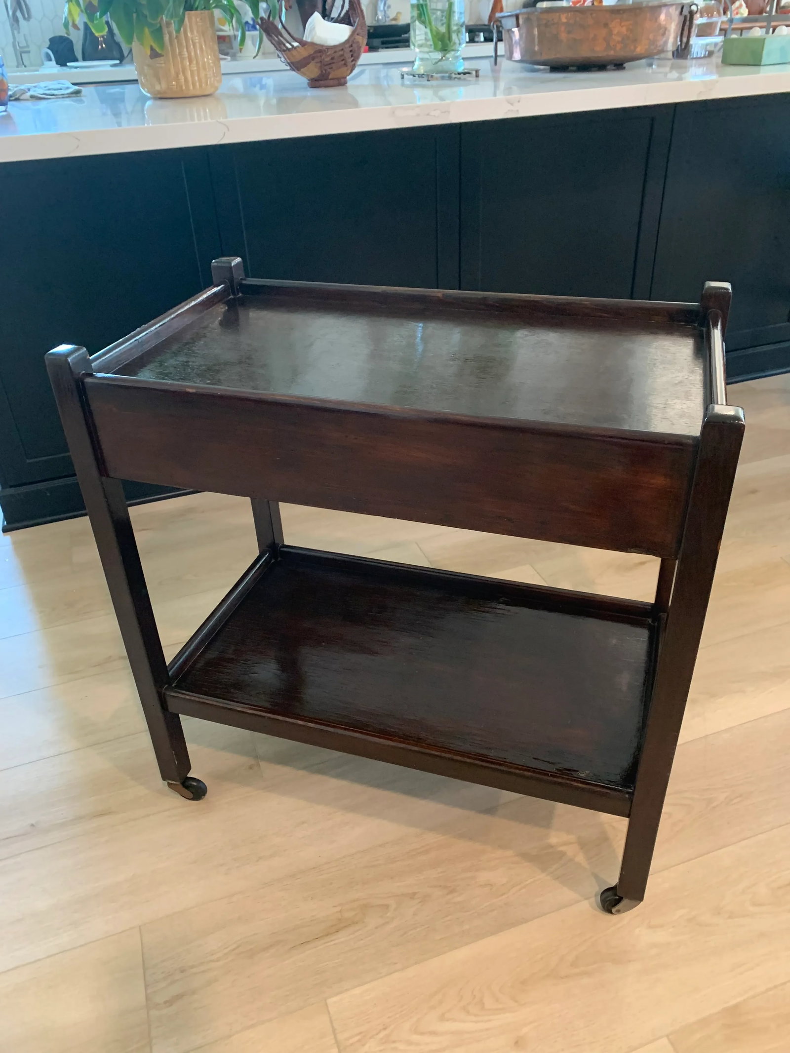 Antique English Mahogany Serving Cart - 6