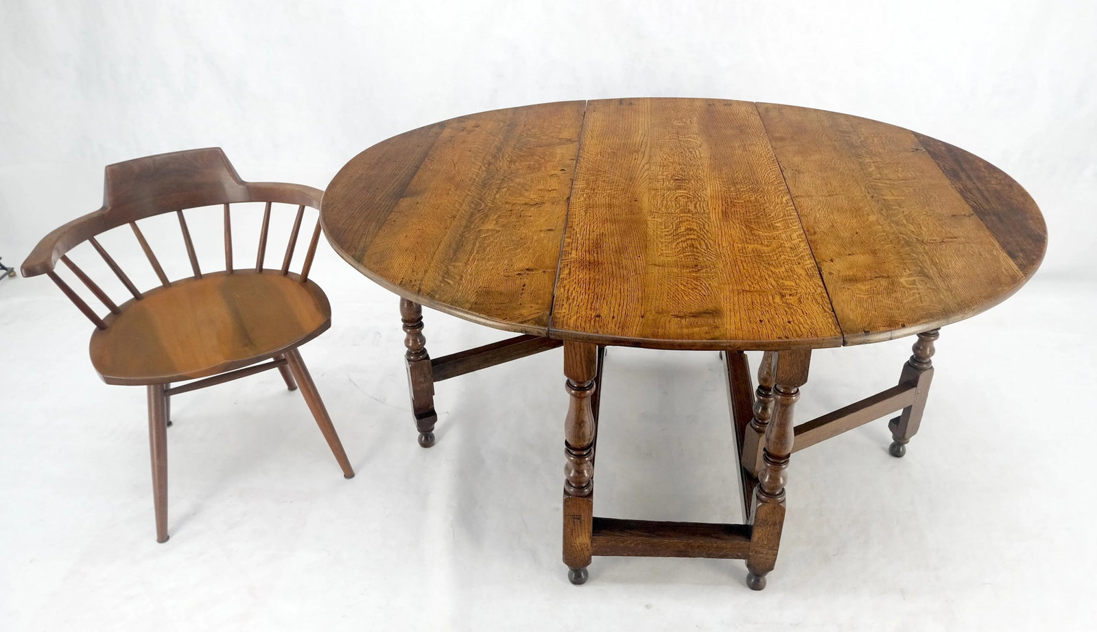 Solid Tiger Oak Oval Drop Leaf Gate Leg Dining Table Clean - 2
