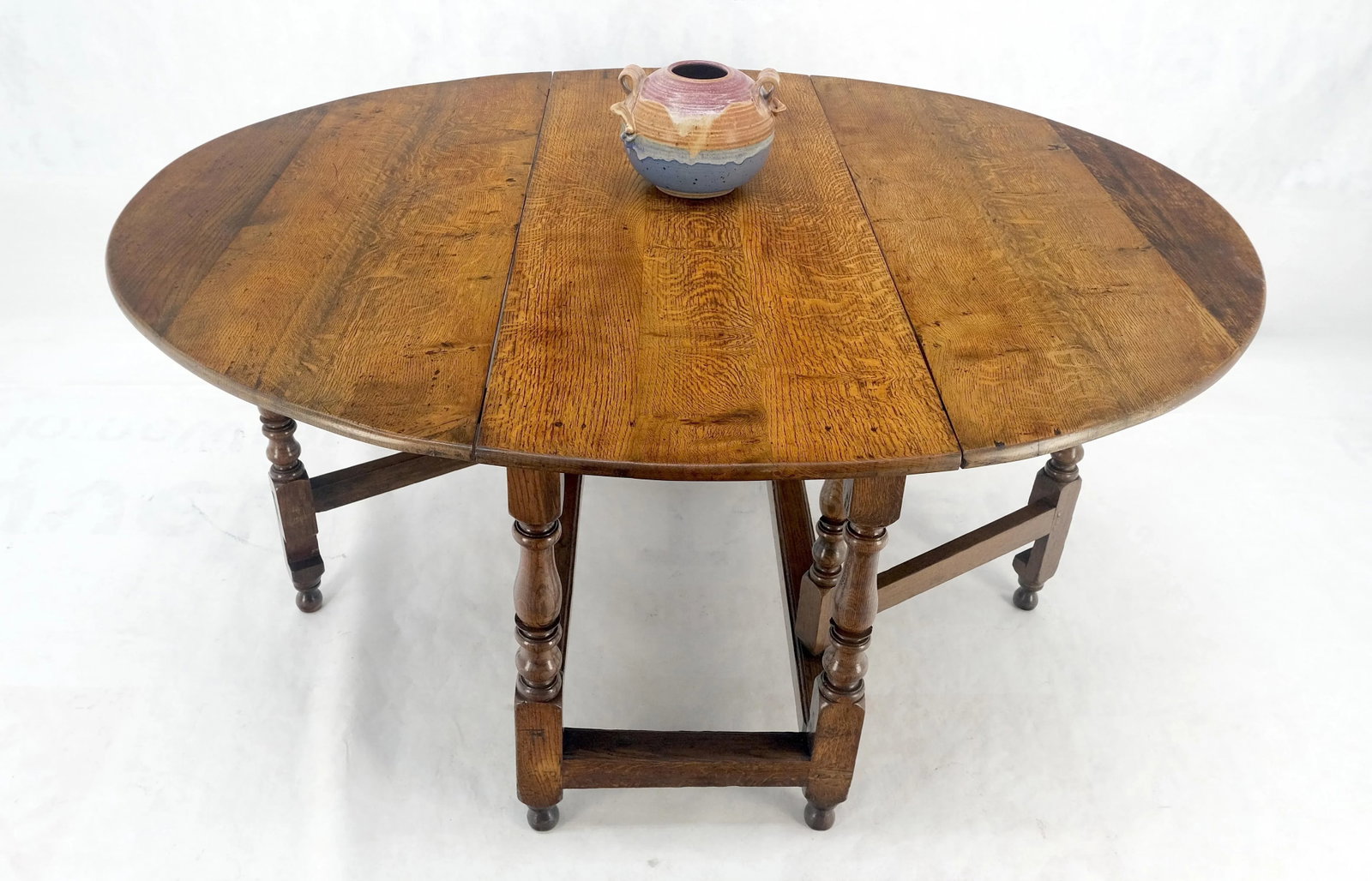 Solid Tiger Oak Oval Drop Leaf Gate Leg Dining Table Clean - 3