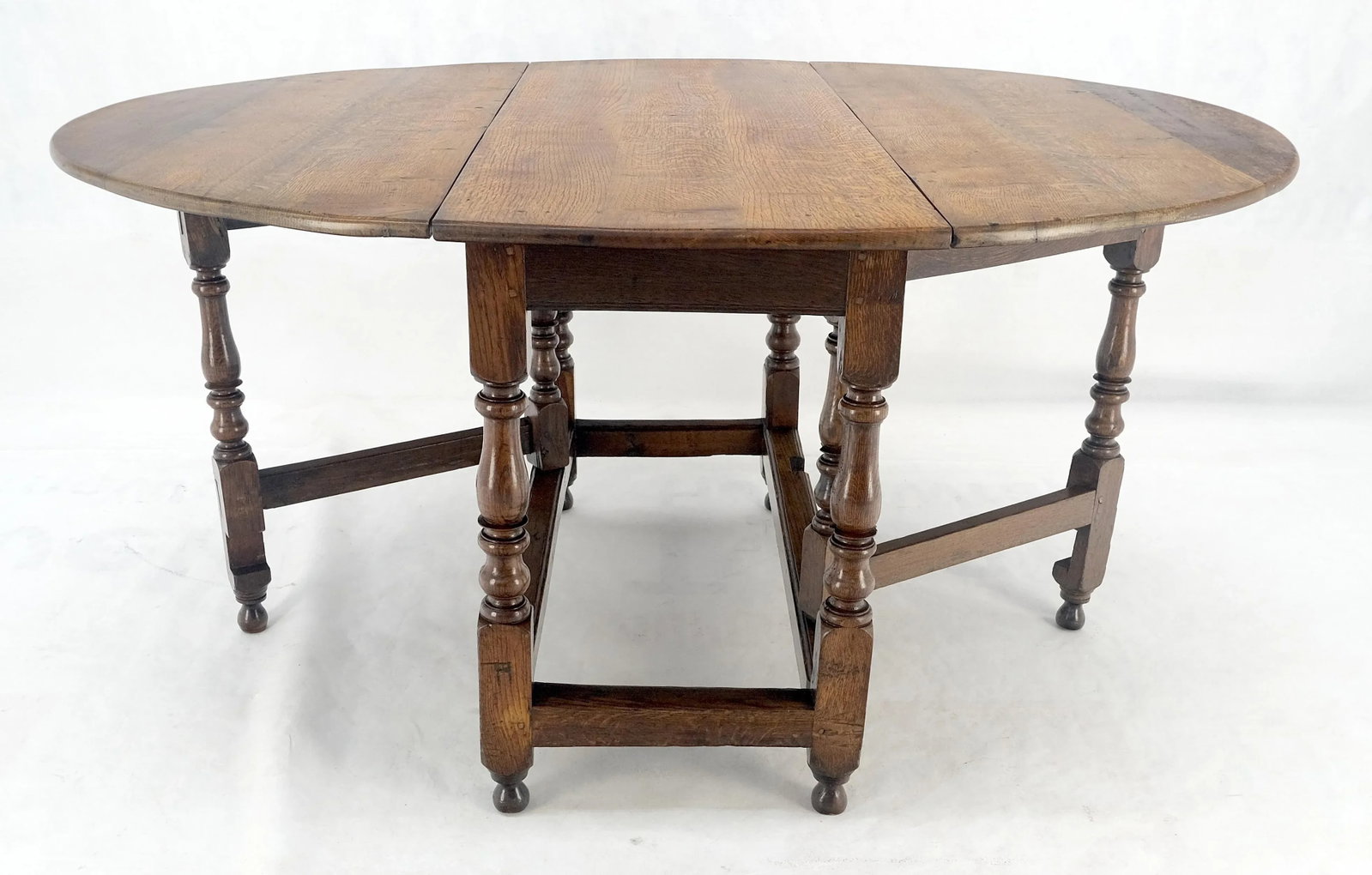 Solid Tiger Oak Oval Drop Leaf Gate Leg Dining Table Clean - 4