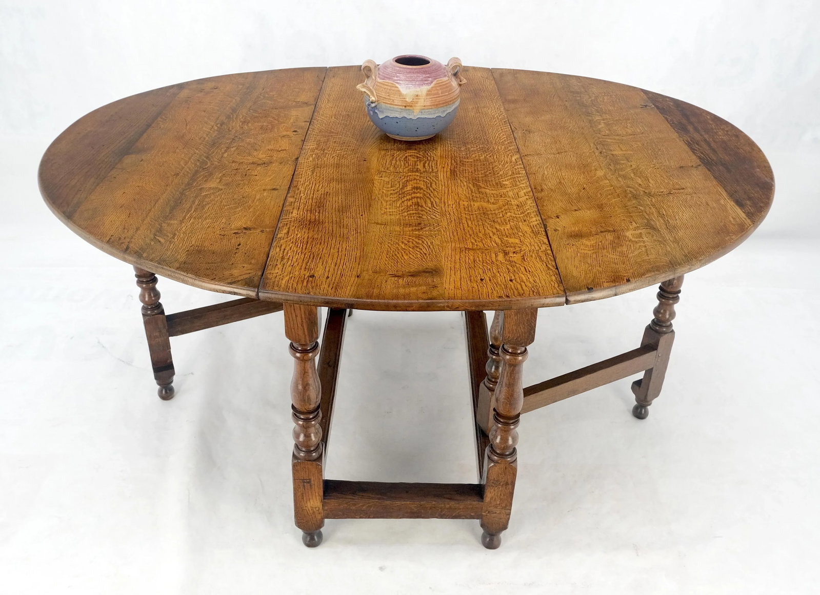 Solid Tiger Oak Oval Drop Leaf Gate Leg Dining Table Clean - 6