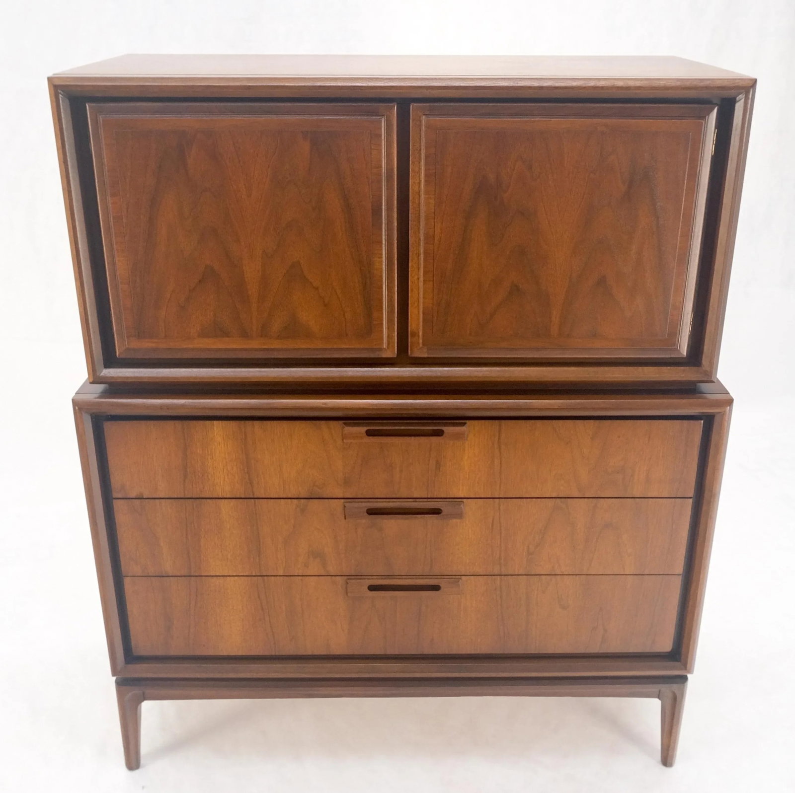 Mid Century Walnut 2 Doors Compartment 7 Drawer High Boy Chest Dresser - 3