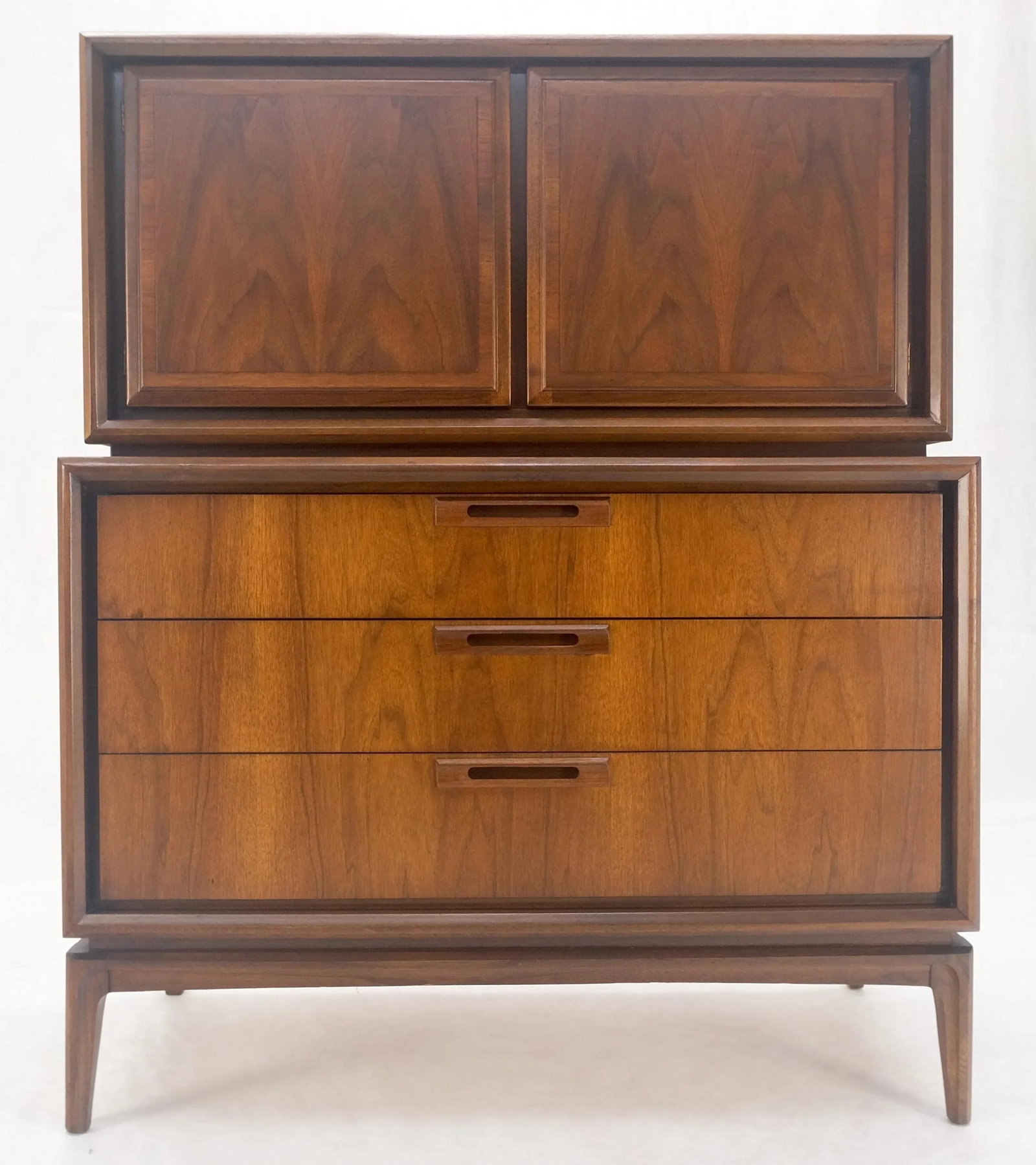 Mid Century Walnut 2 Doors Compartment 7 Drawer High Boy Chest Dresser - 4