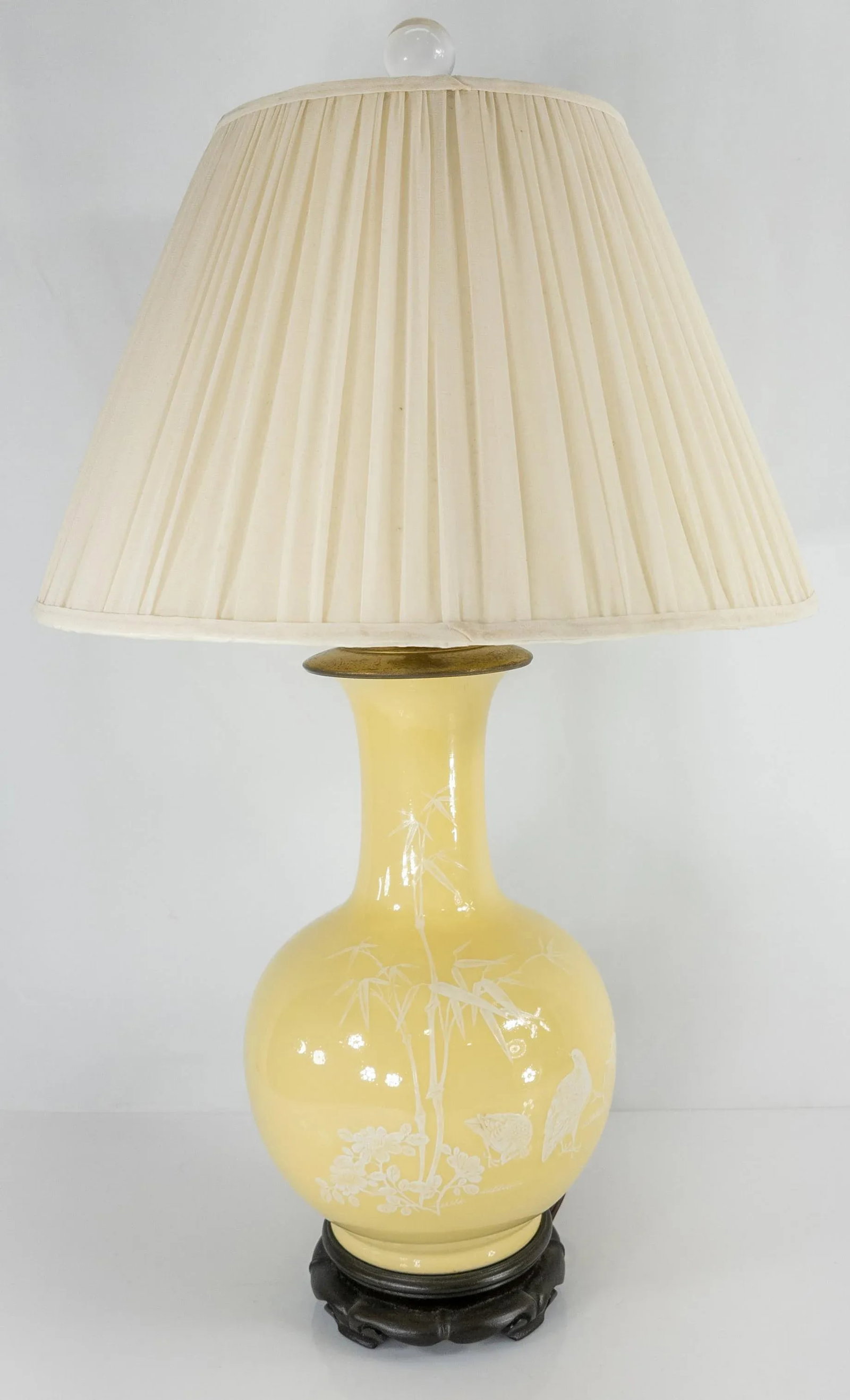 Vintage Mid 20th Century Pate-Sur-Pate Yellow Lamp - 2