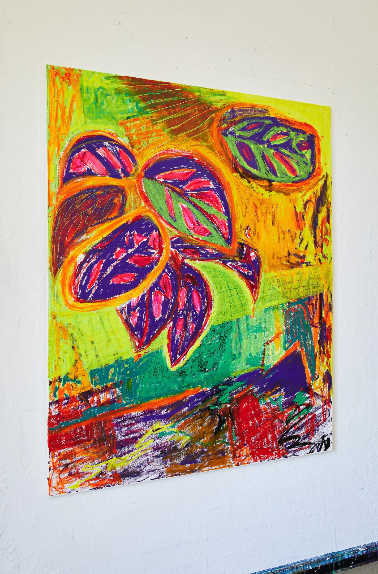 Monstera Adansonii Original Oil Stick Painting by Simon Findlay - 2