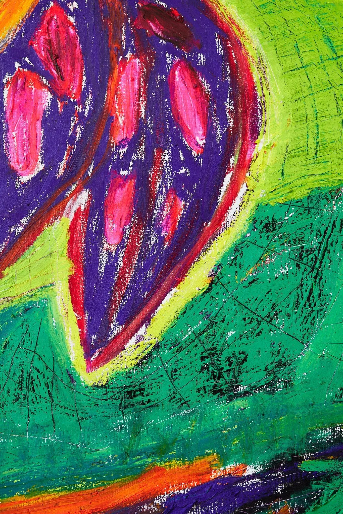 Monstera Adansonii Original Oil Stick Painting by Simon Findlay - 4