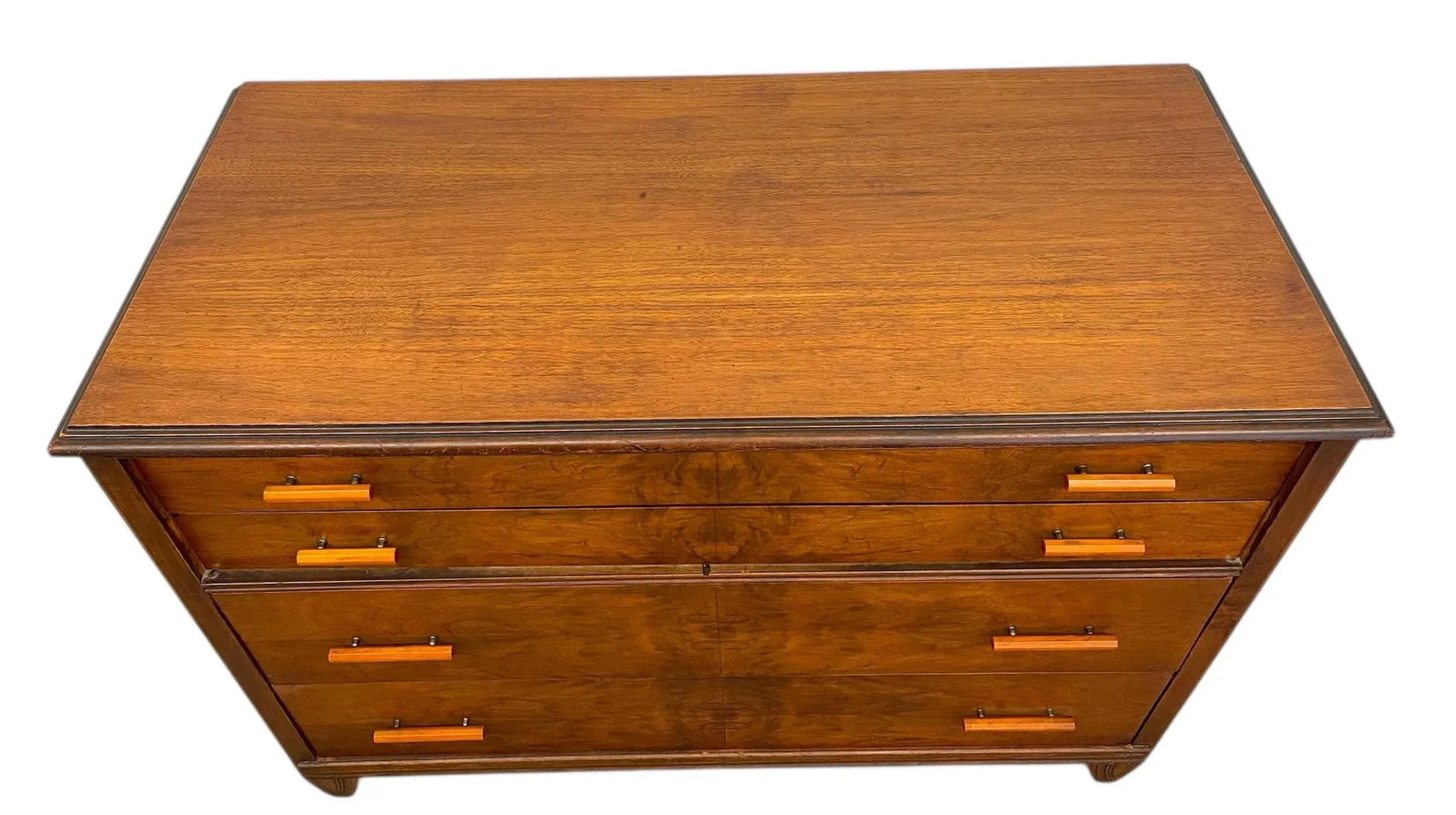1970s Vintage Art Deco 4 Drawer Dresser With Book Matched Burl Wood Accents and Bakelite Pulls by Cr - 7