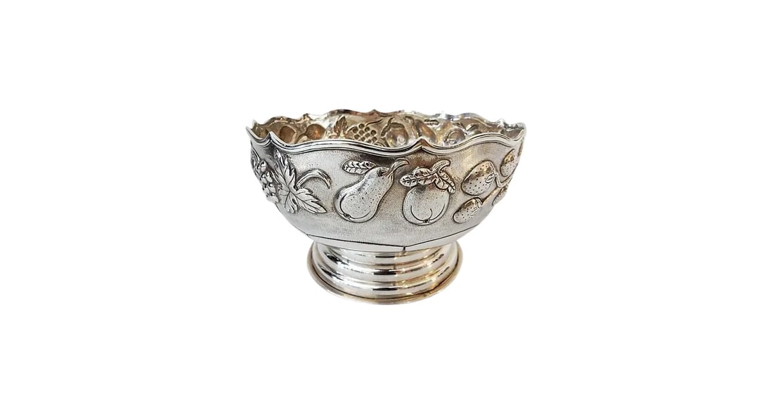 Old Repousse Silver Bowl Marked - 2