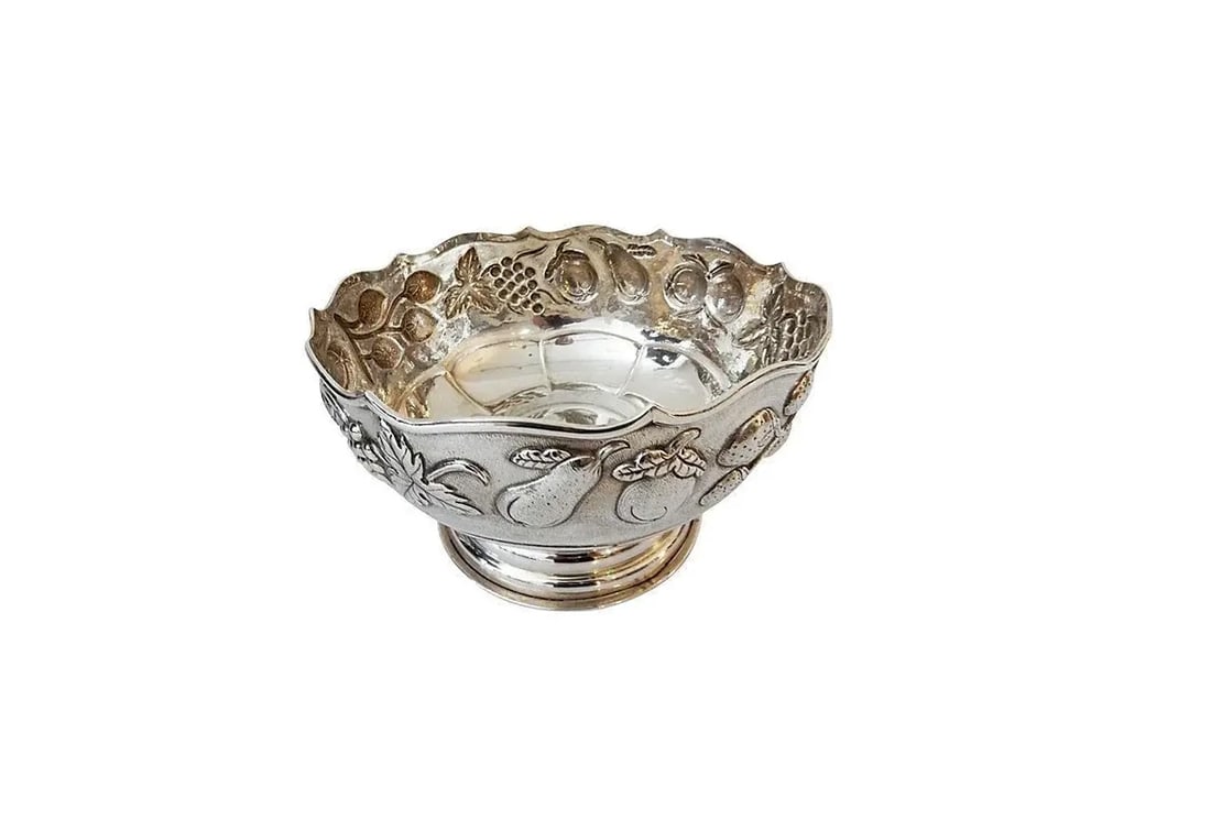Old Repousse Silver Bowl Marked - 5