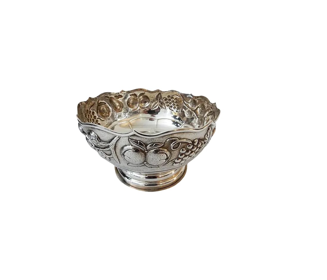 Old Repousse Silver Bowl Marked - 7