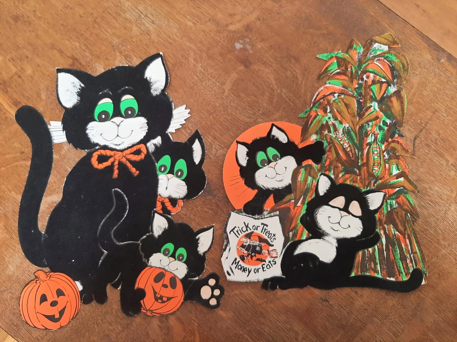 Velvet Black Kitty Cat Jack O Lantern Die Cut Halloween - 4