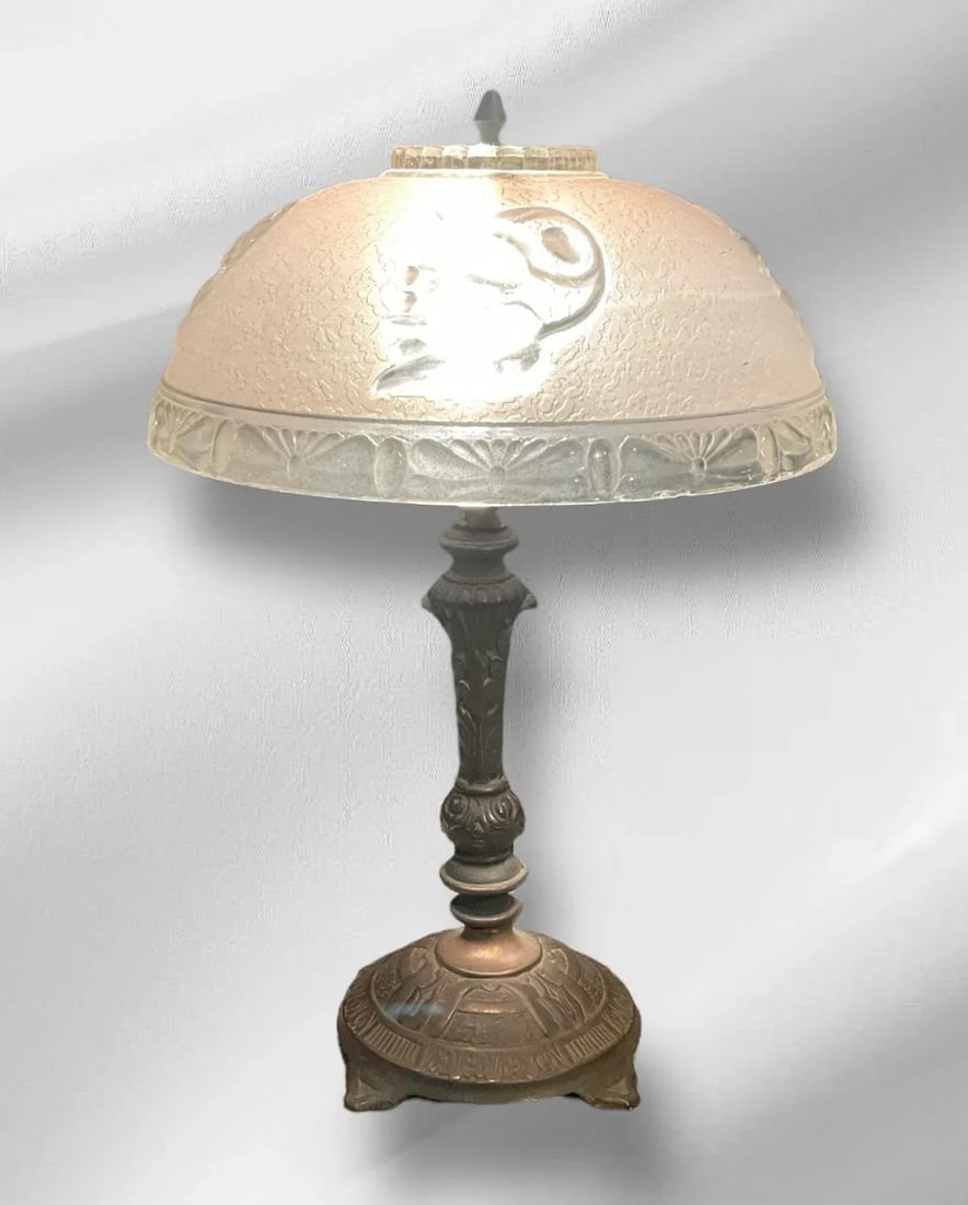 Brass Table Lamp With Textured Glass Tulip Shade - 2
