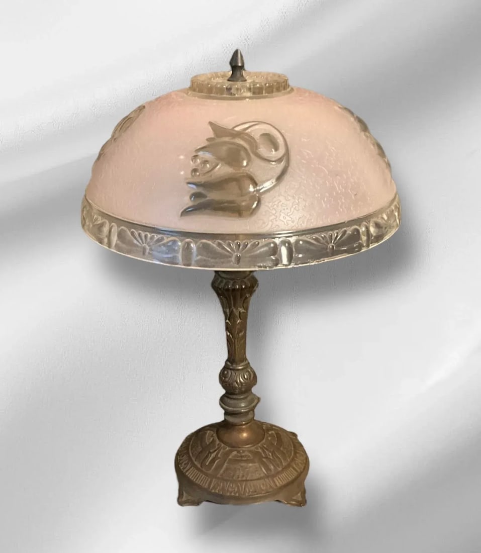 Brass Table Lamp With Textured Glass Tulip Shade - 4