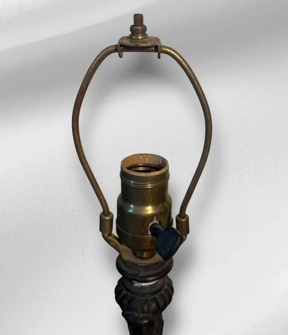 Brass Table Lamp With Textured Glass Tulip Shade - 5