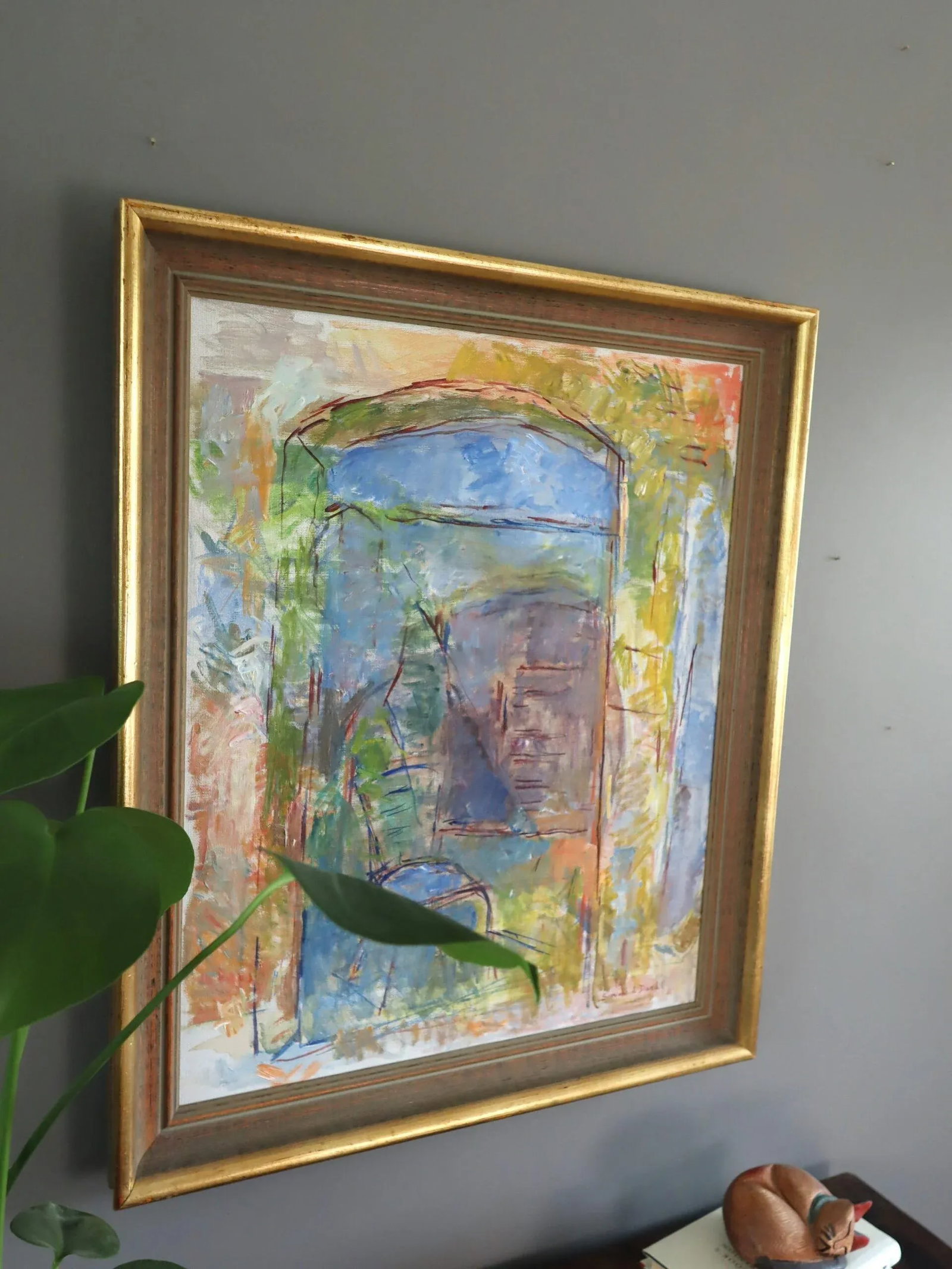 Mid-Century Modern 'Chair by the Archway' Vintage Swedish Abstract Interior Oil Painting, Framed - 4