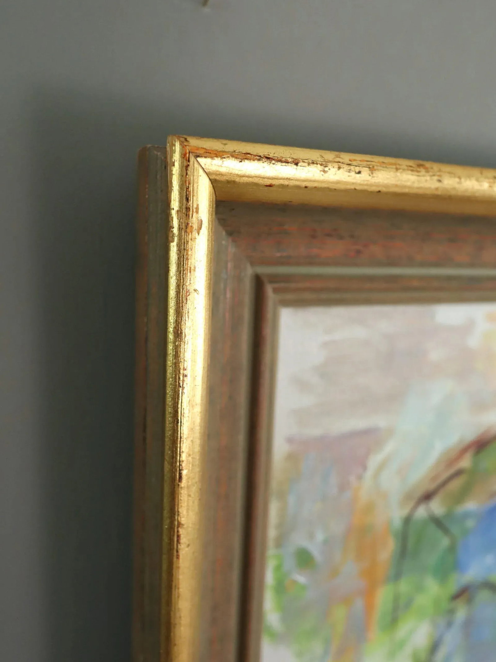 Mid-Century Modern 'Chair by the Archway' Vintage Swedish Abstract Interior Oil Painting, Framed - 6