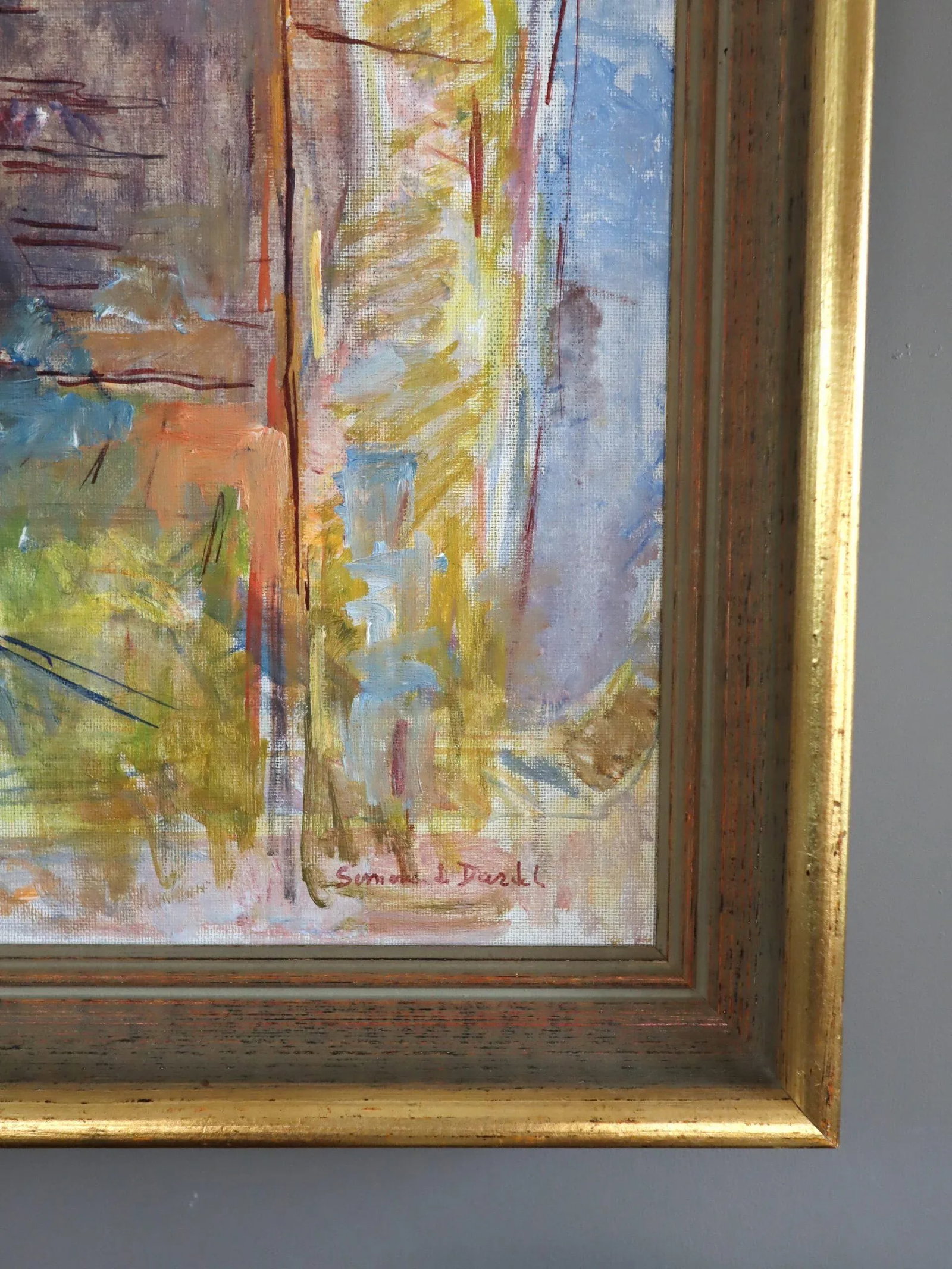 Mid-Century Modern 'Chair by the Archway' Vintage Swedish Abstract Interior Oil Painting, Framed - 7