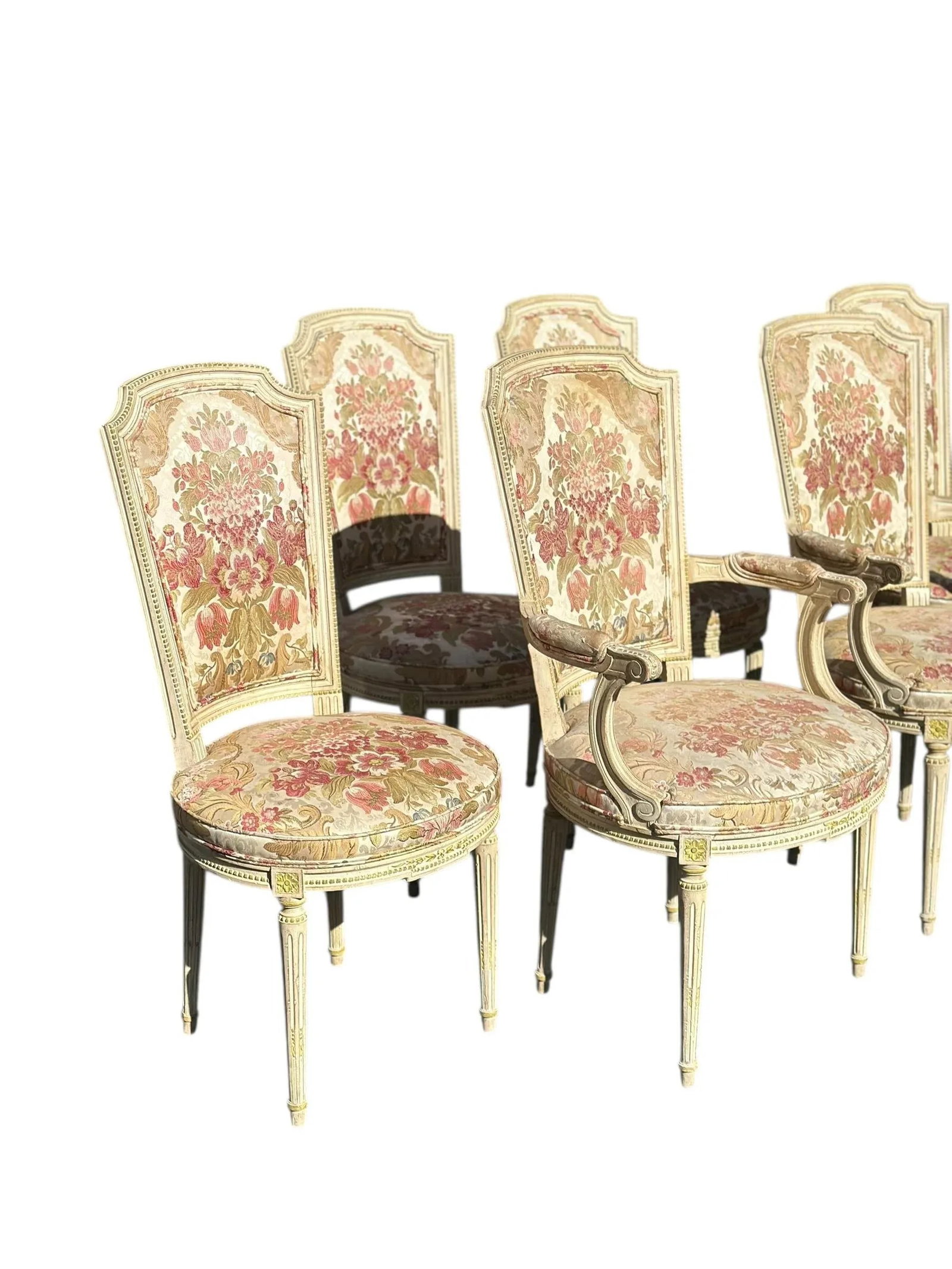 Set of 6 Early 20th Century Louis XVI Dining Chairs With Original Upholstery - 7