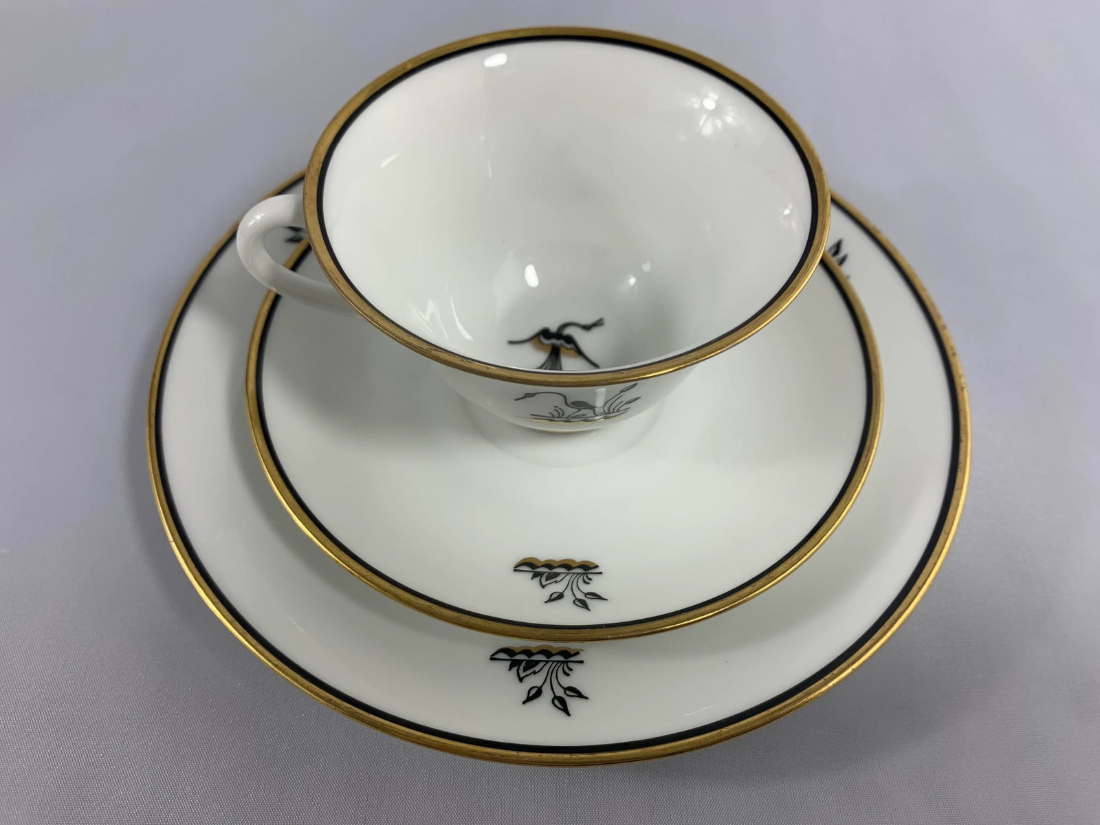 Vintage 1930â€™s Alp Lidkoping Porcelain Crane Pattern Dessert and Demitasse Set by - 3