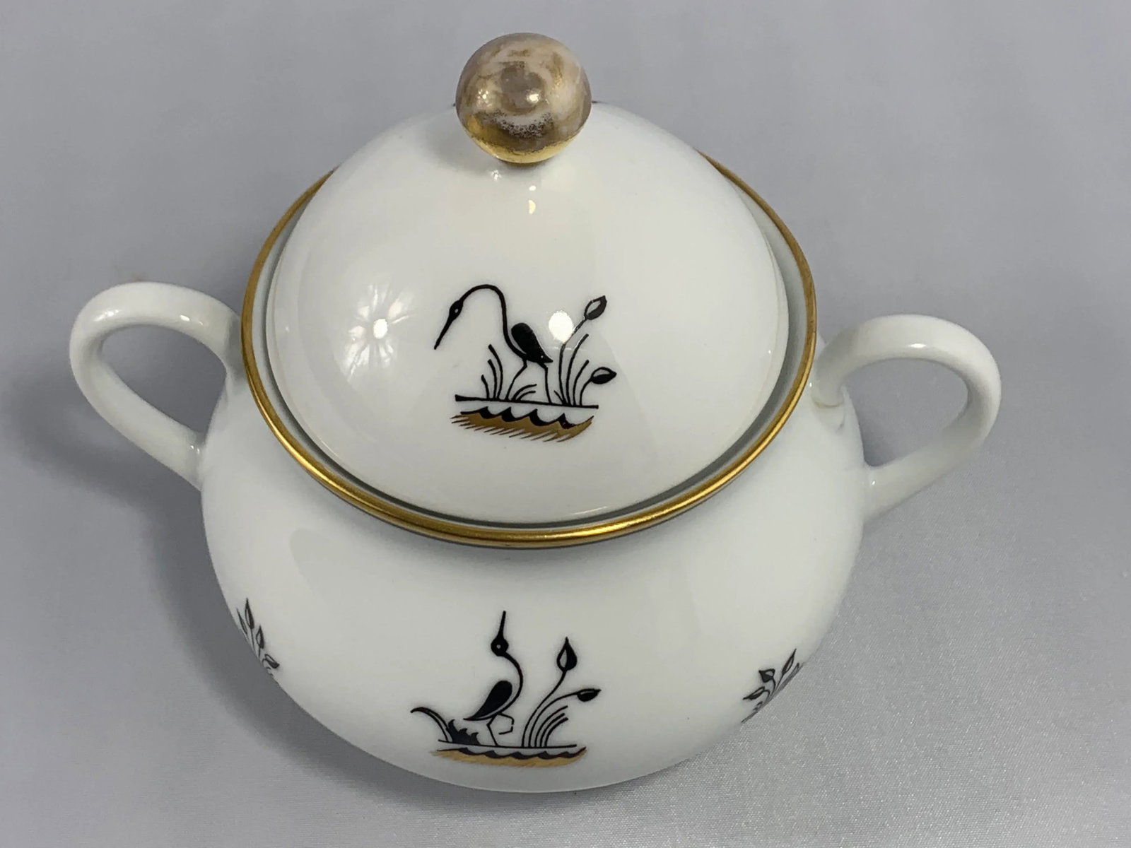Vintage 1930â€™s Alp Lidkoping Porcelain Crane Pattern Dessert and Demitasse Set by - 5