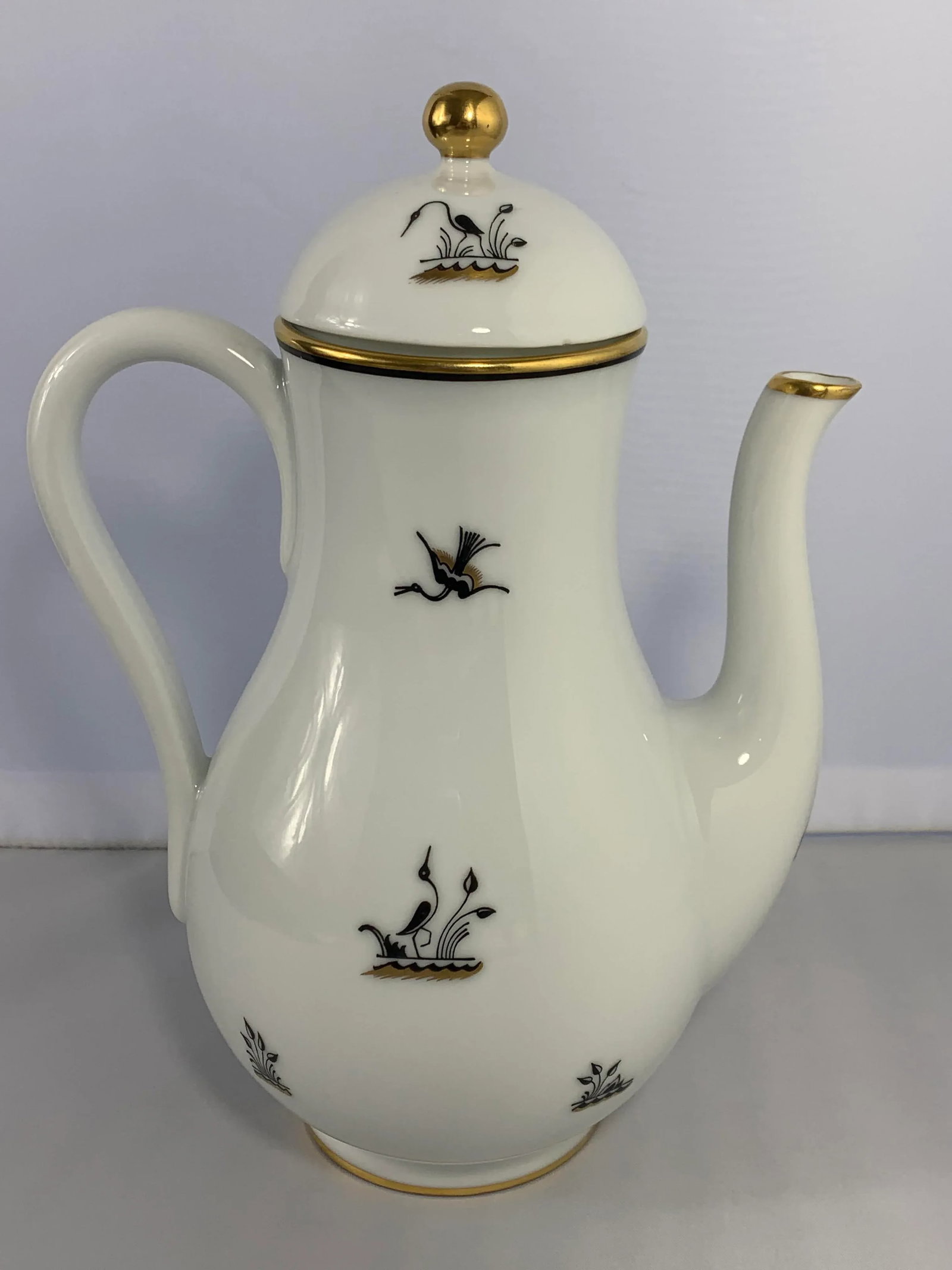 Vintage 1930â€™s Alp Lidkoping Porcelain Crane Pattern Dessert and Demitasse Set by - 6