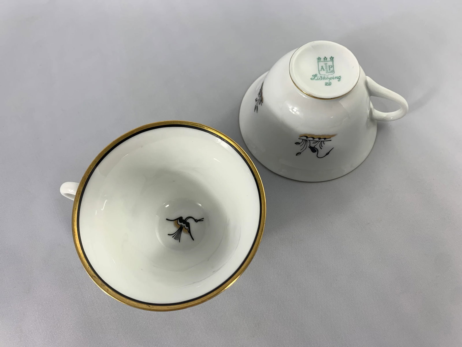 Vintage 1930â€™s Alp Lidkoping Porcelain Crane Pattern Dessert and Demitasse Set by - 7