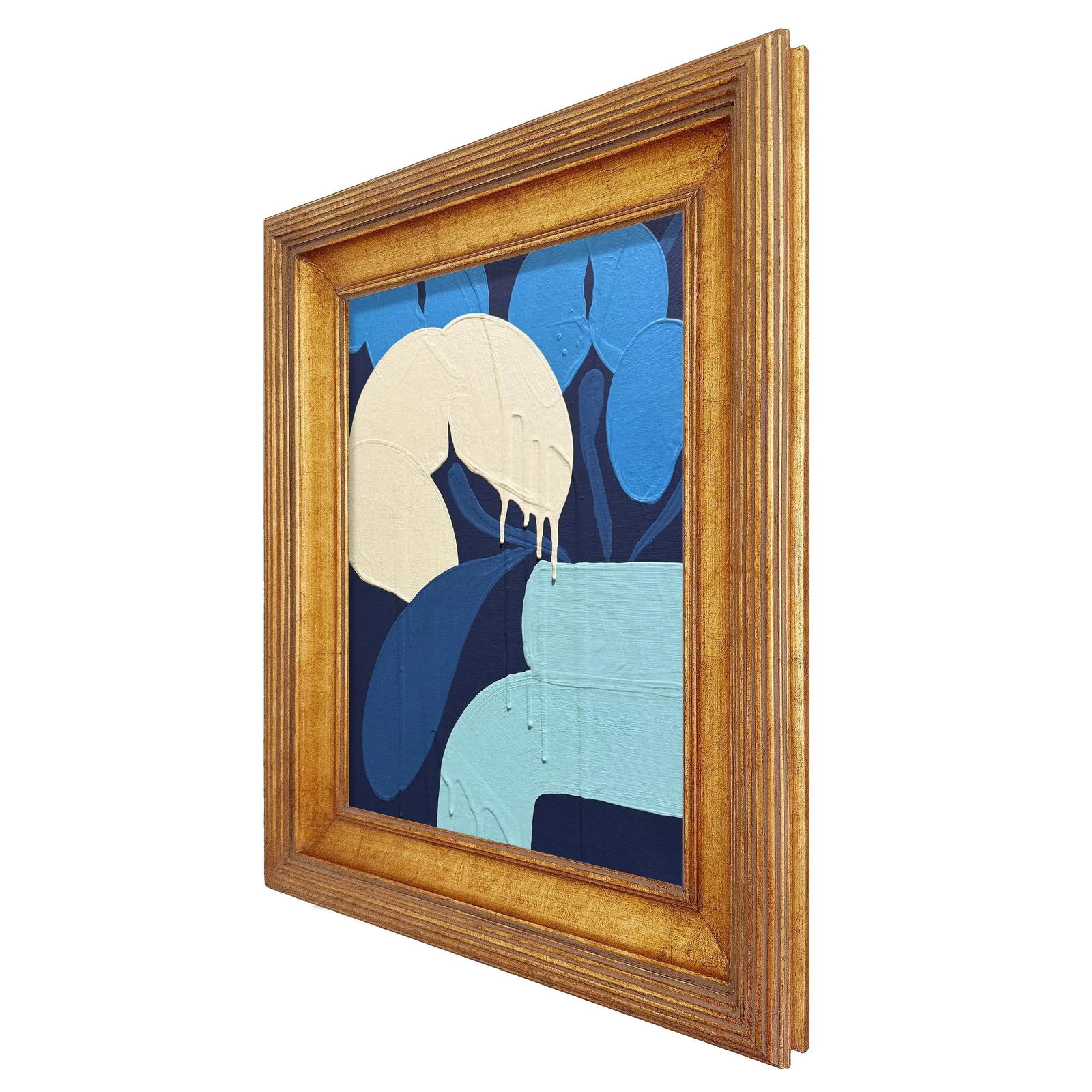Ron Giusti Mini Orchid Still Life Navy Cream Acrylic Painting - 2