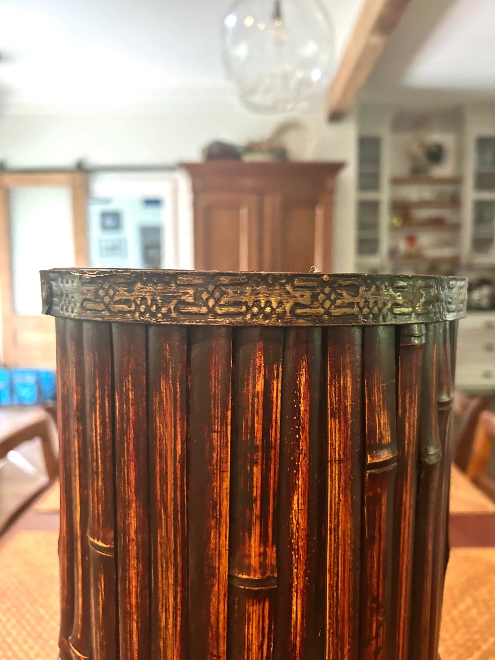 Vintage Bamboo Umbrella Stand With Brass Trim - 2