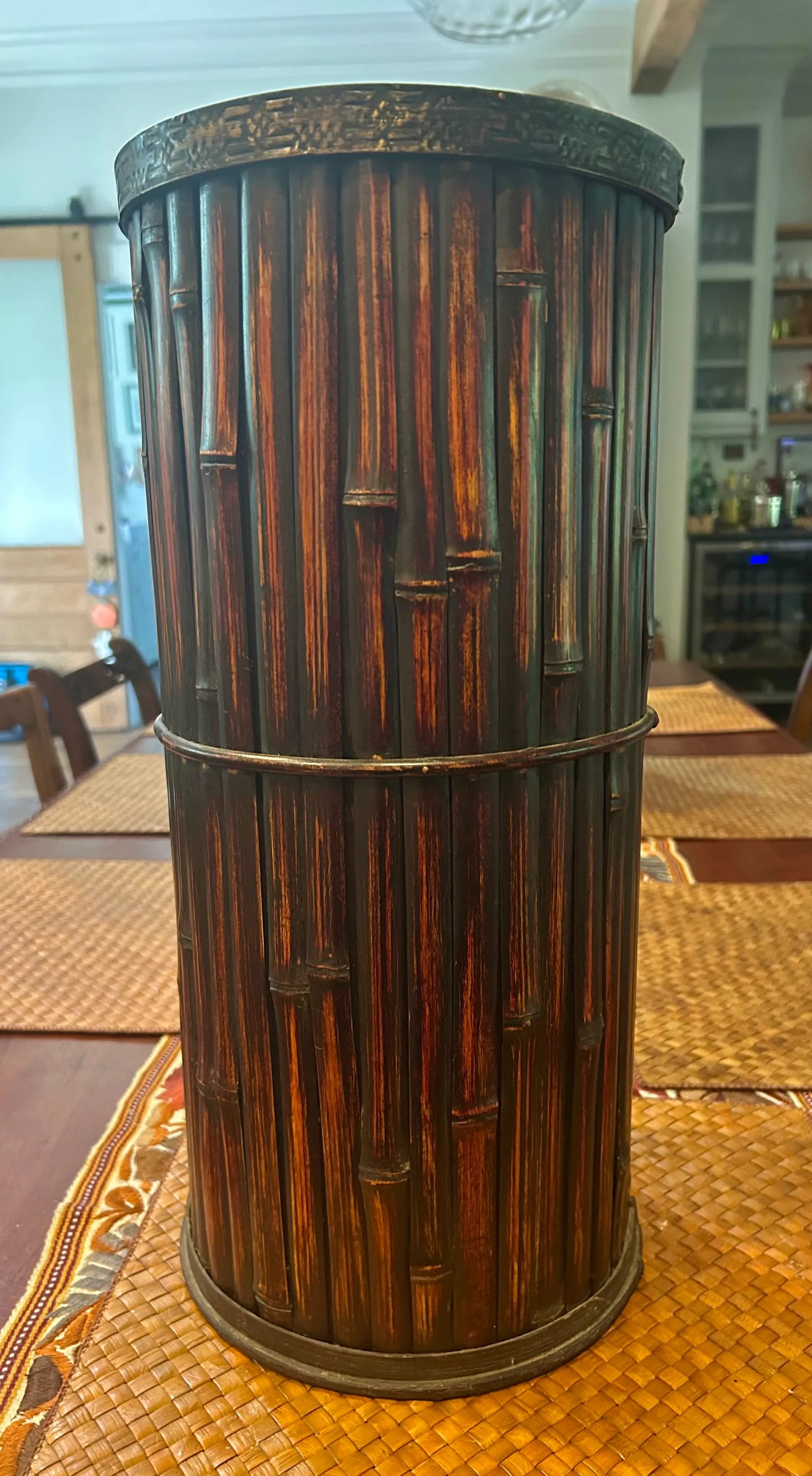 Vintage Bamboo Umbrella Stand With Brass Trim - 4