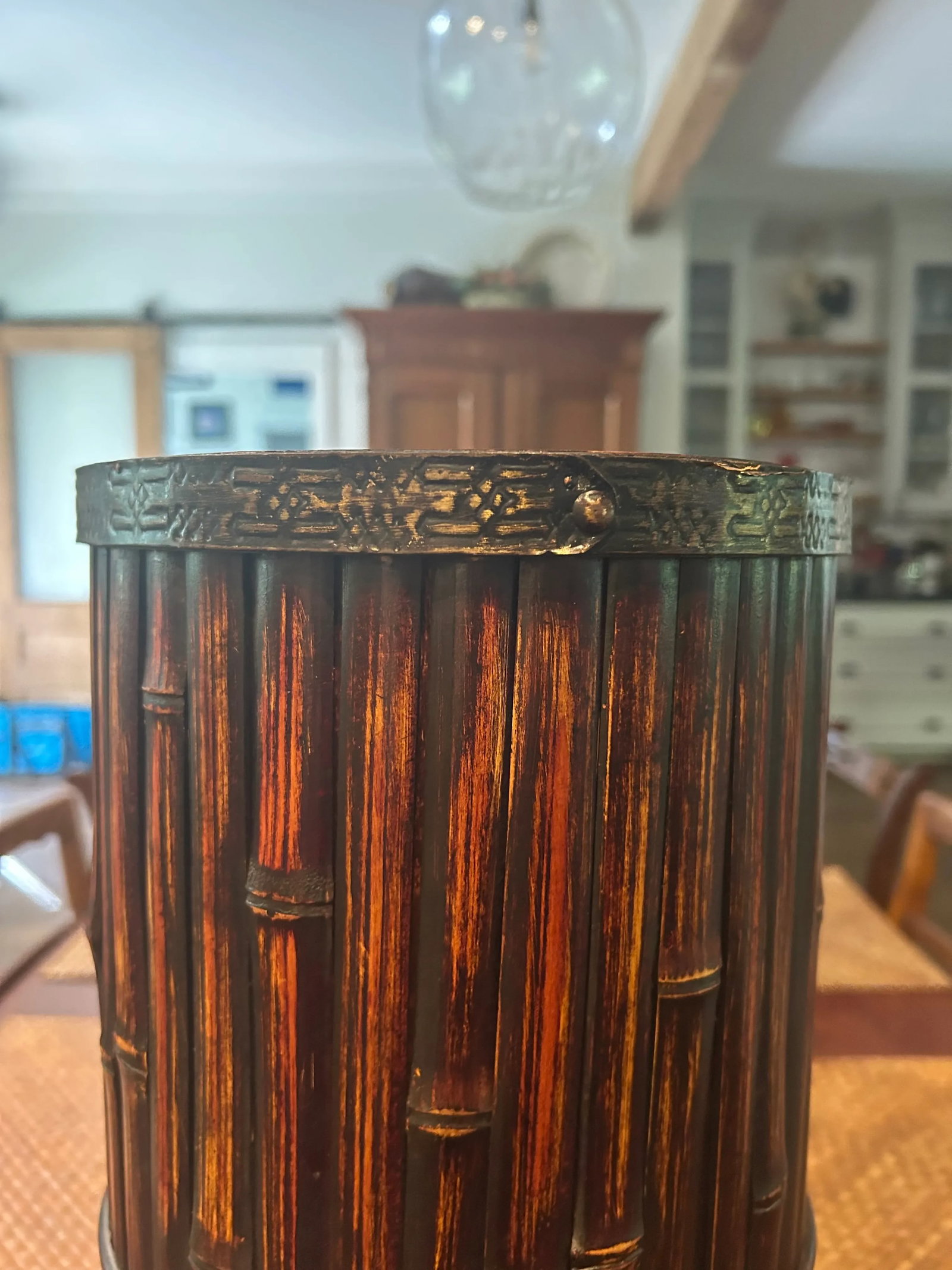 Vintage Bamboo Umbrella Stand With Brass Trim - 5