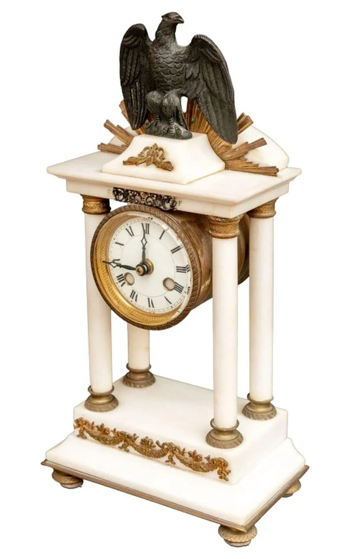 French Empire Style Gilt Metal and Marble Clock - 2