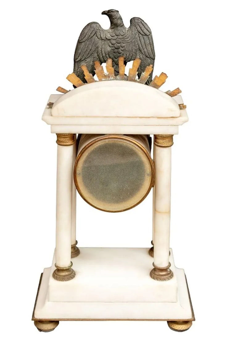 French Empire Style Gilt Metal and Marble Clock - 5