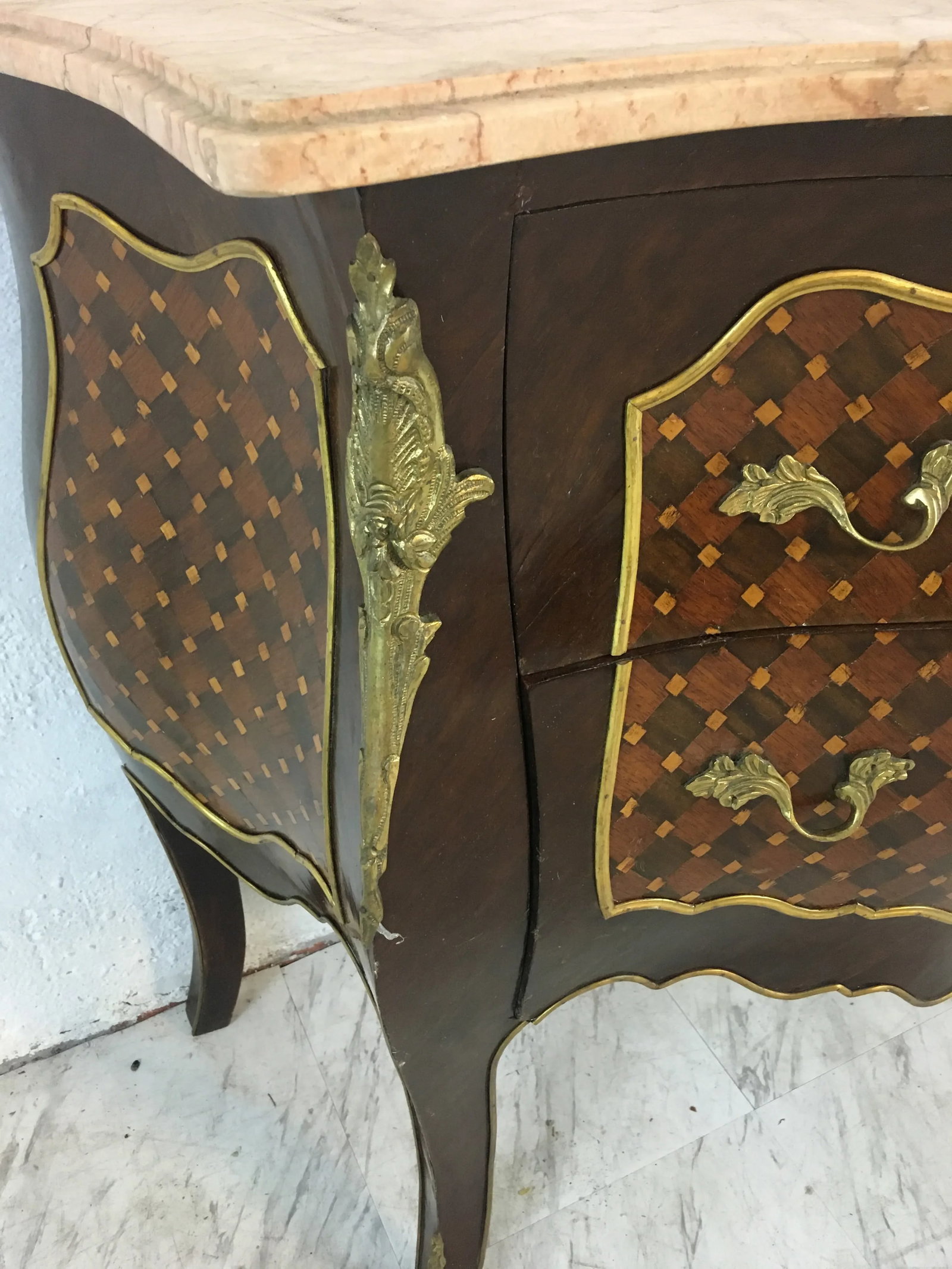 Vintage Marble Top Marquetry Chest - 2