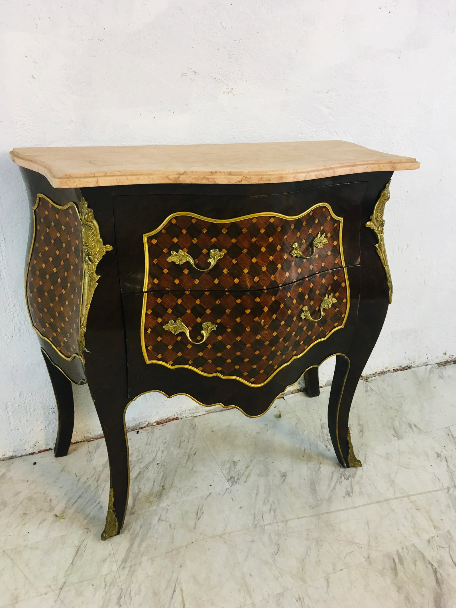 Vintage Marble Top Marquetry Chest - 3